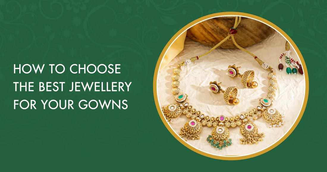 Jewellery for gowns - necklace and earrings complementing an elegant gown