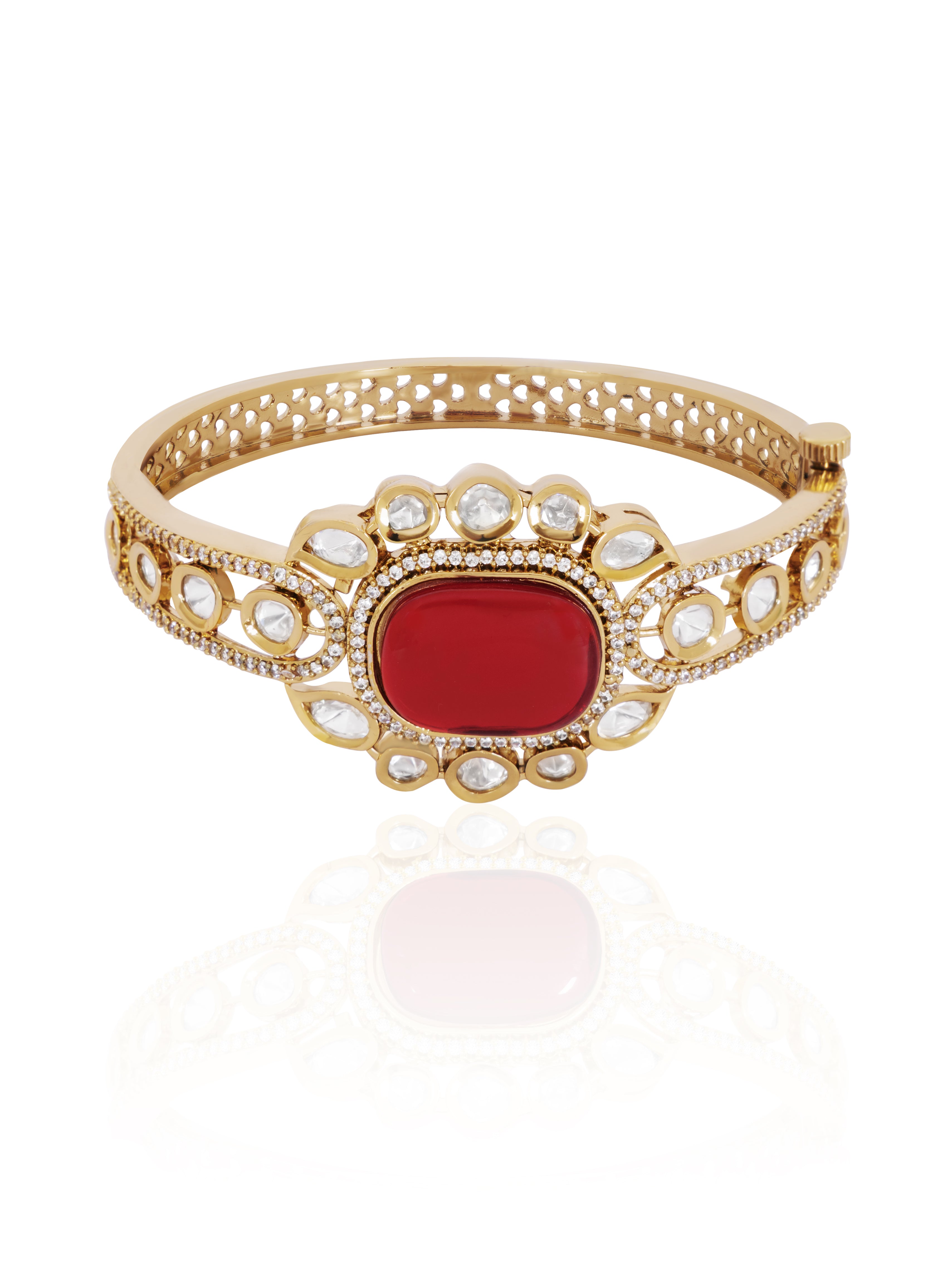 Itrani Regal Ruby Brass Bracelet – Anti-Tarnish Kundan Style Jewelry