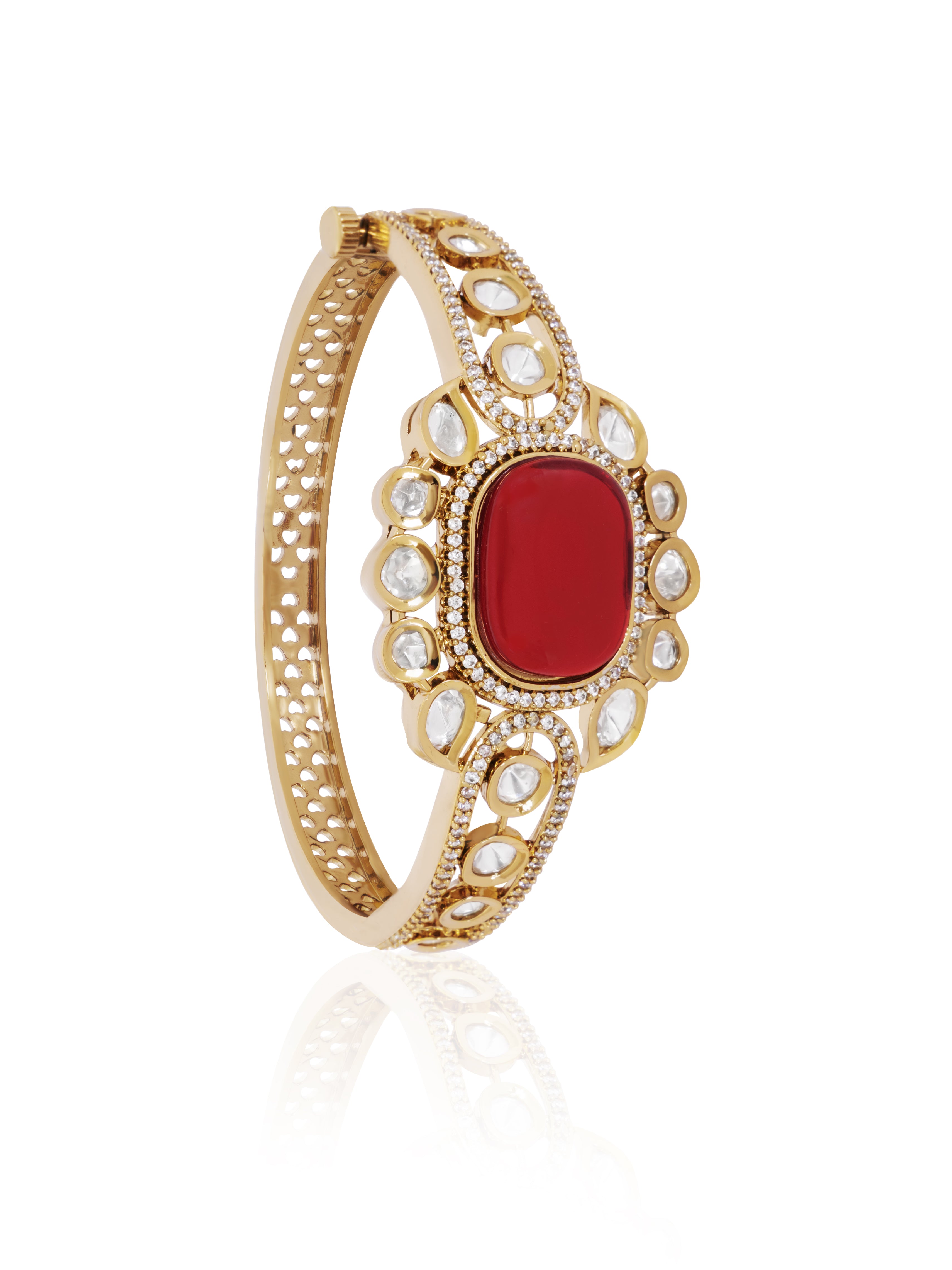 Itrani Regal Ruby Brass Bracelet – Anti-Tarnish Kundan Style Jewelry