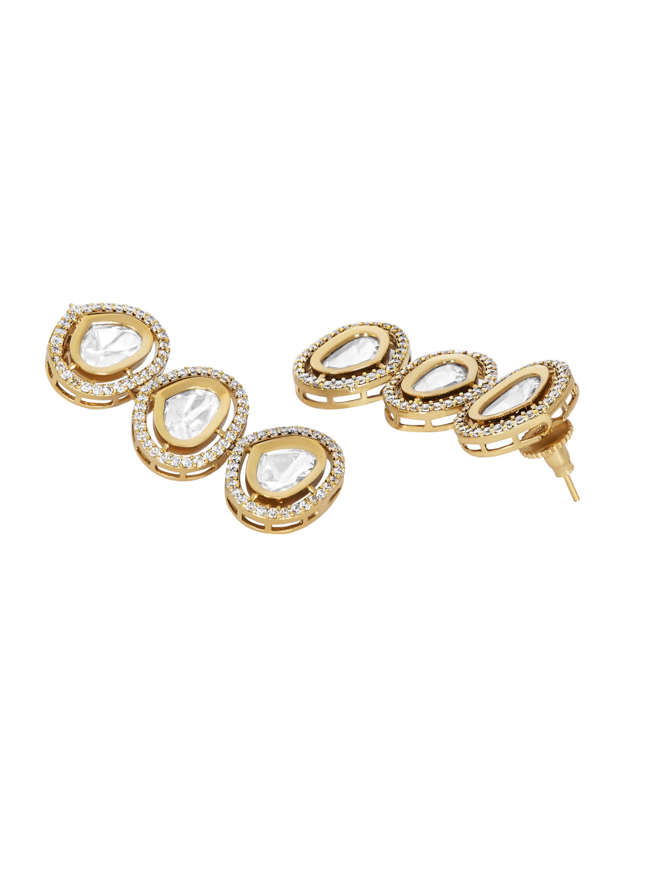 Itrani Crystal Drop Kundan Earrings – Long Brass Statement Jewellery for Weddings & Parties