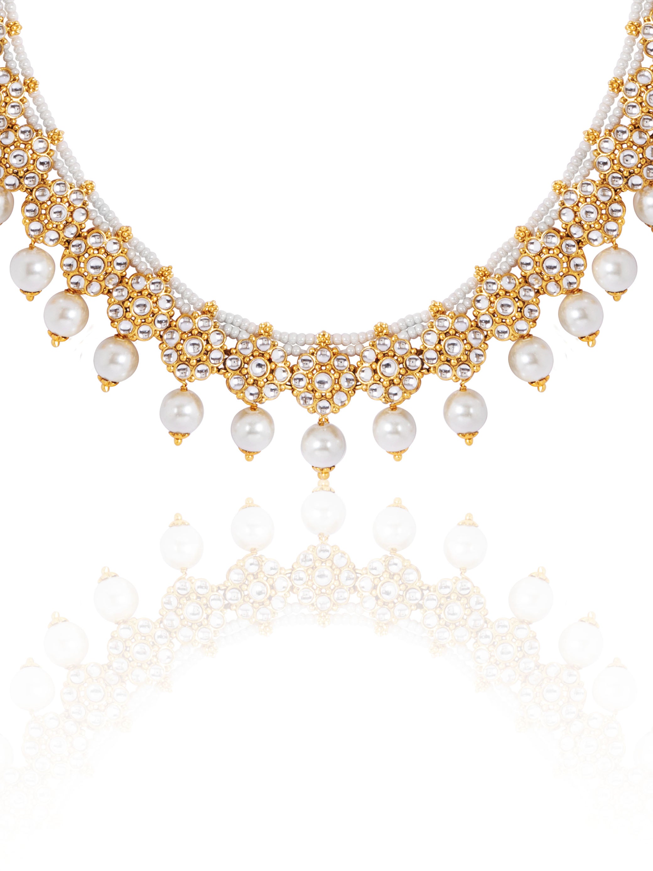 Itrani Golden Kundan Pearl Bridal Necklace Set – Elegant Anti-Tarnish Brass Jewelry for Weddings & Festive Glam