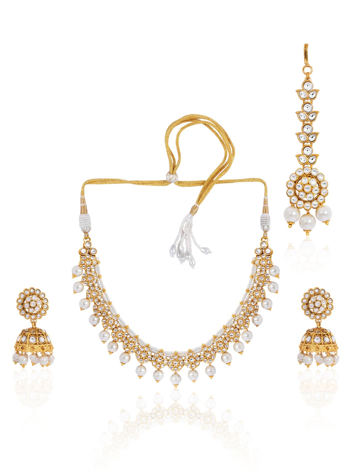 Itrani Golden Kundan Pearl Bridal Necklace Set – Elegant Anti-Tarnish Brass Jewelry for Weddings & Festive Glam