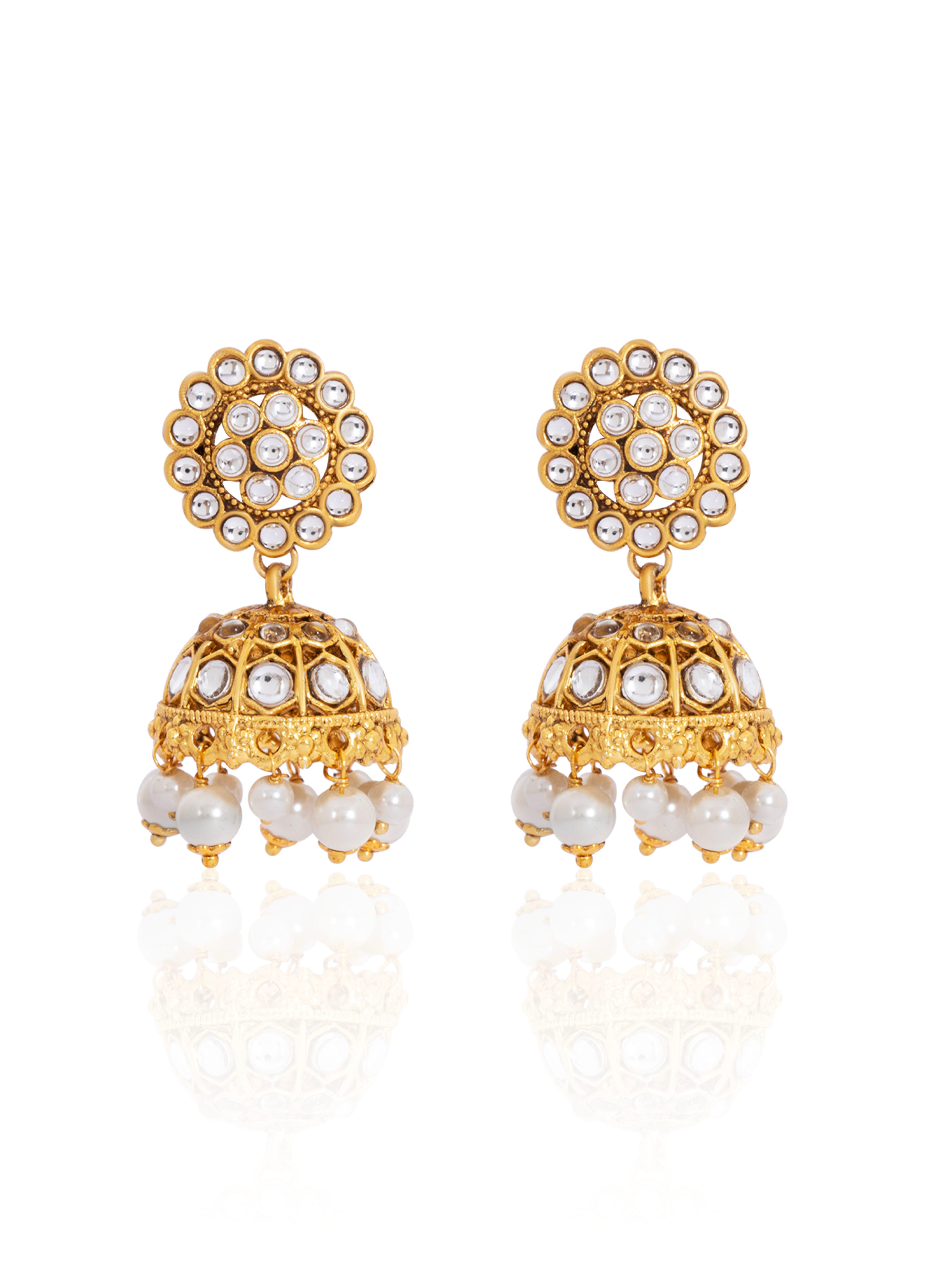 Itrani Golden Kundan Pearl Bridal Necklace Set – Elegant Anti-Tarnish Brass Jewelry for Weddings & Festive Glam