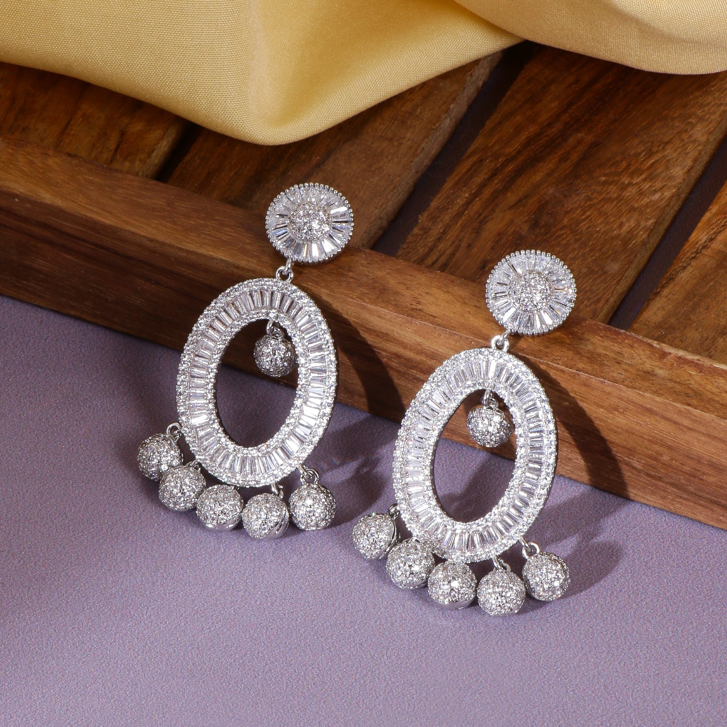 Itrani Silver Shine Baguette Zircon Drop Earrings