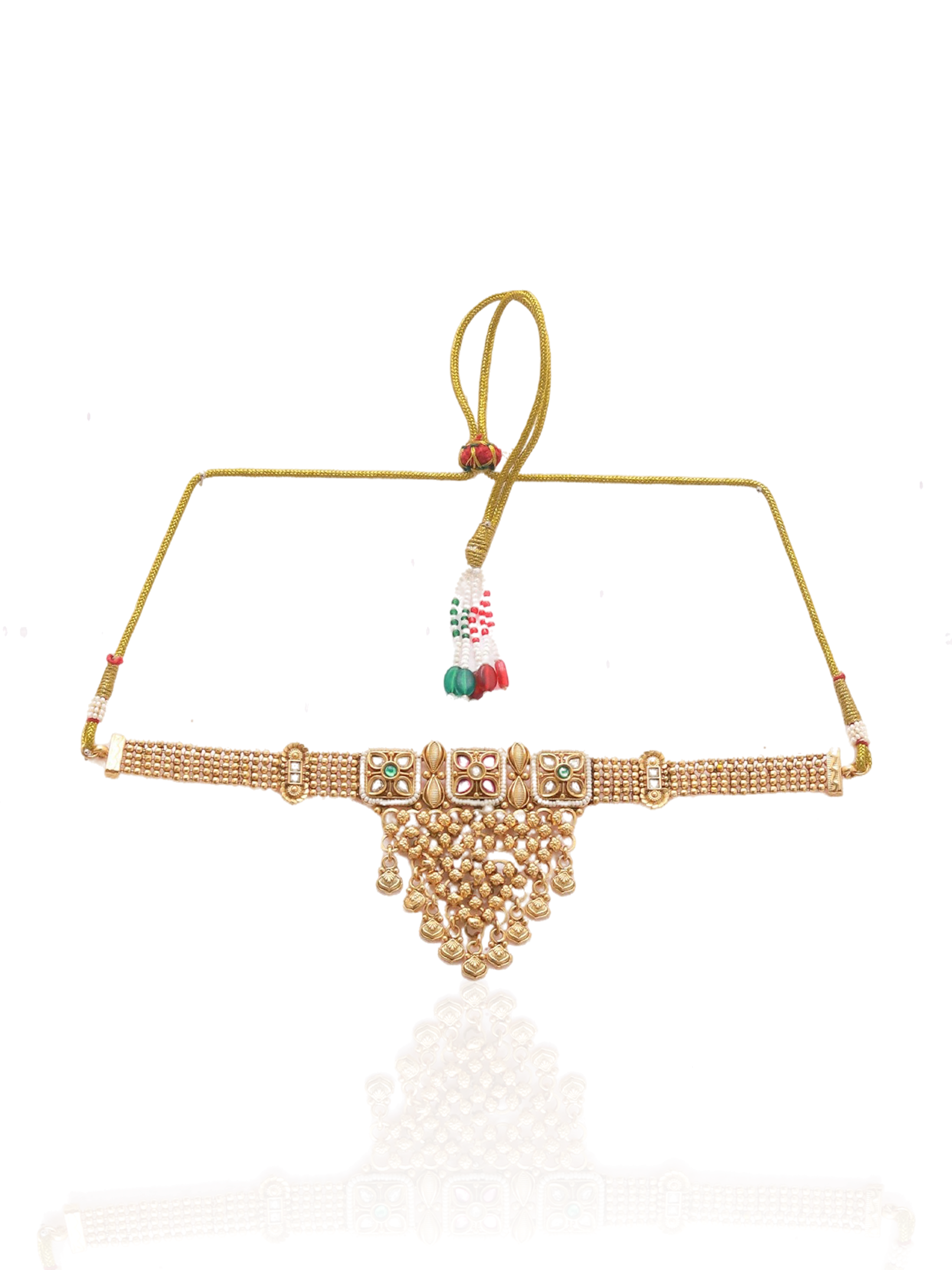 Itrani Heritage Bloom Gold-Tone Brass Rajwadi Choker Necklace Set with Rani Pink Stone & Jhumka Earrings
