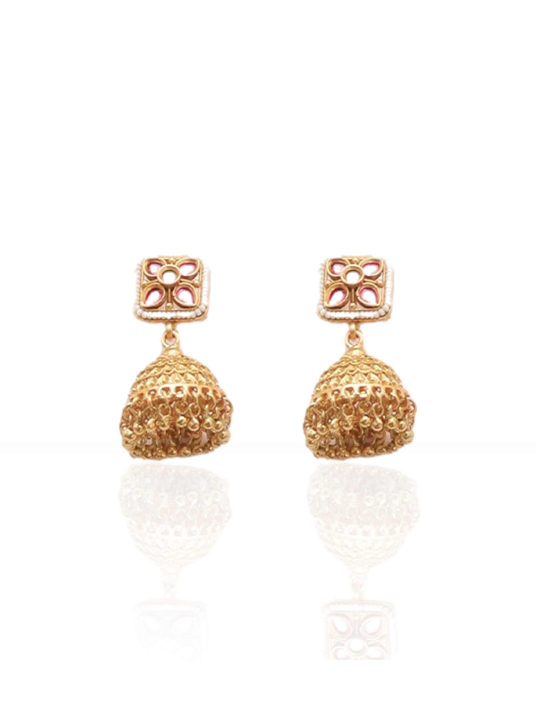 Itrani Heritage Bloom Gold-Tone Brass Rajwadi Choker Necklace Set with Rani Pink Stone & Jhumka Earrings