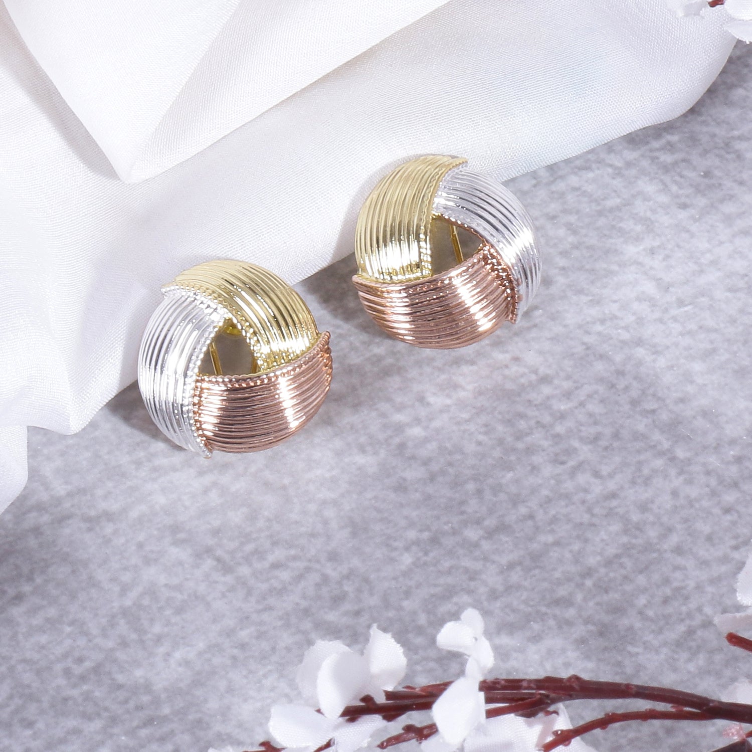 Itrani Elegant Tri-Tone Rose Gold Statement Earrings