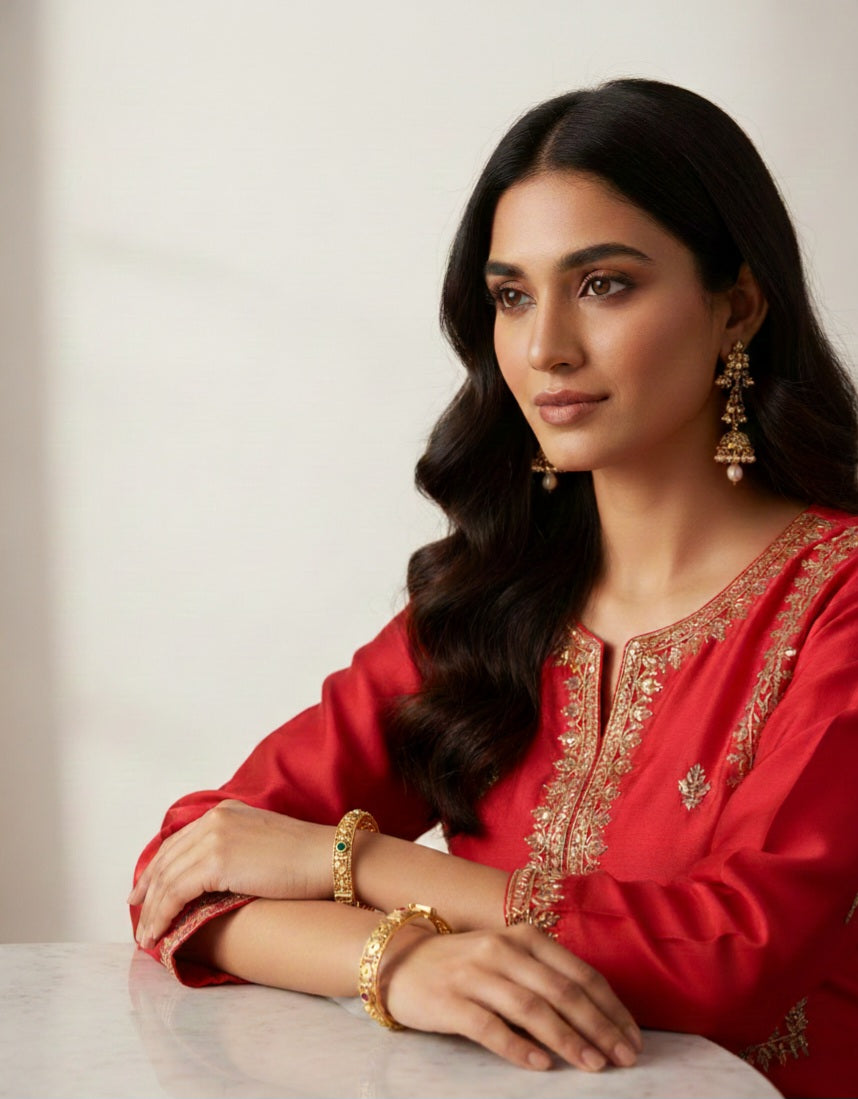 Itrani Royal Brass Bangles with Rani Pink and Green Colour Centre Stones – Antique Gold Finish