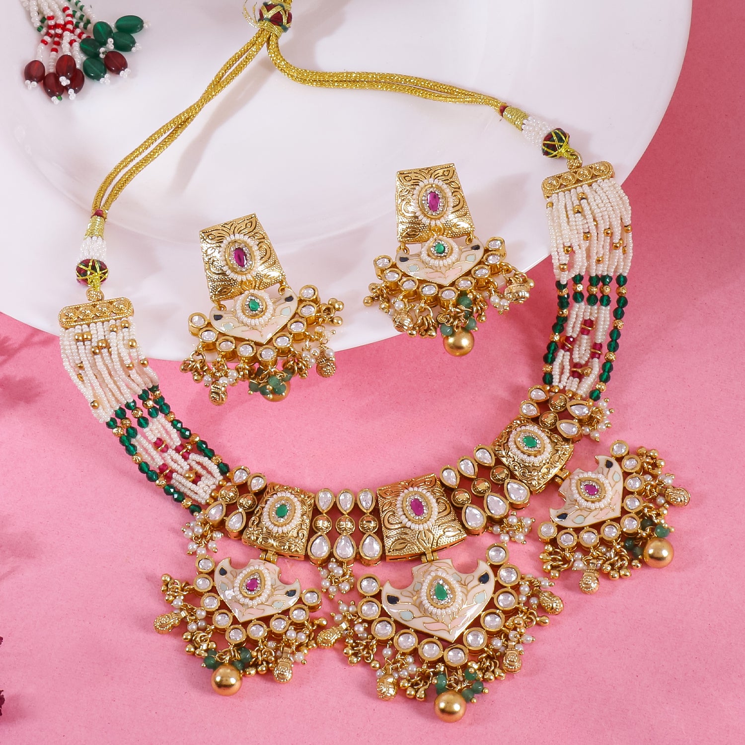 Itrani Rajwadi Patwa Minakari Polki Necklace Set