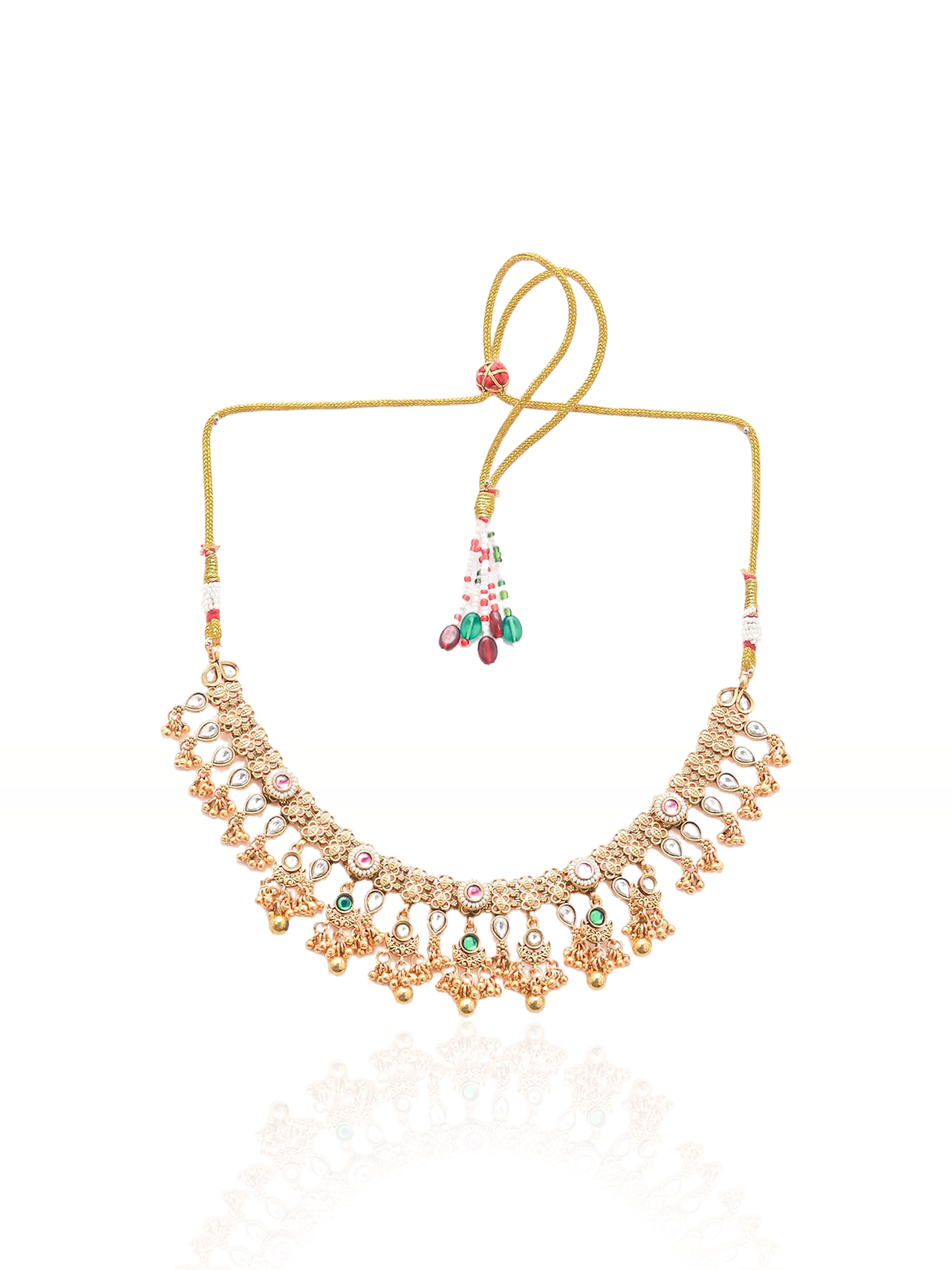 Itrani Antique Rani Pink & Green Temple Necklace Set in Brass – Bridal & Festive Jewelry in Gold Polish Rajwadi Set
