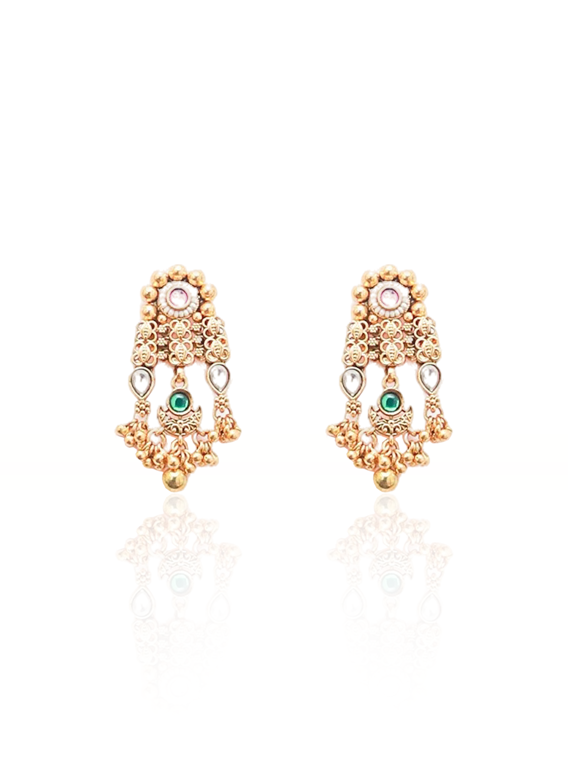 Itrani Antique Rani Pink & Green Temple Necklace Set in Brass – Bridal & Festive Jewelry in Gold Polish Rajwadi Set