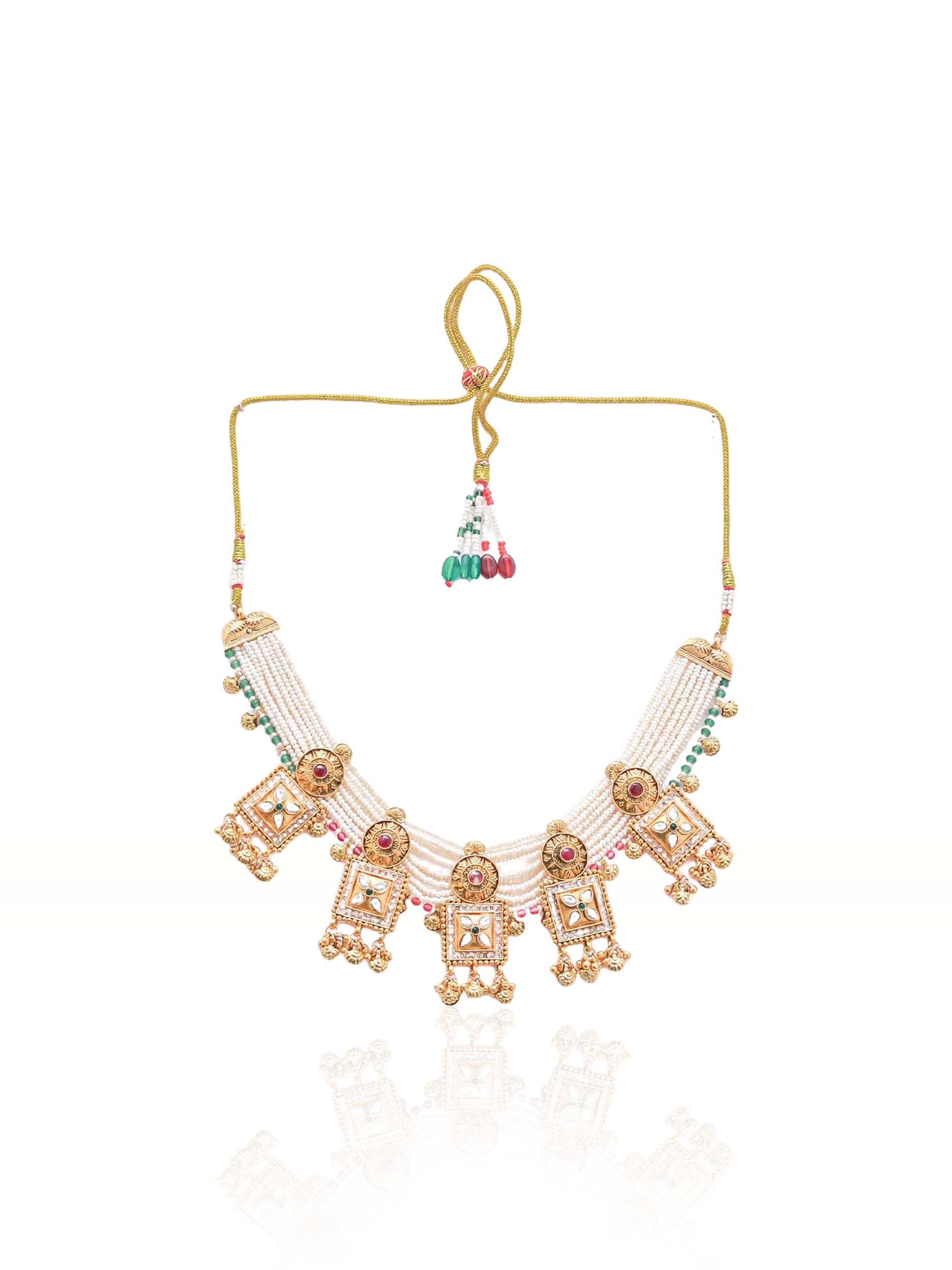 Itrani Rajwadi Heritage Rani Colour Stone Temple Necklace Set – Bridal Pearls & Brass Jewelry