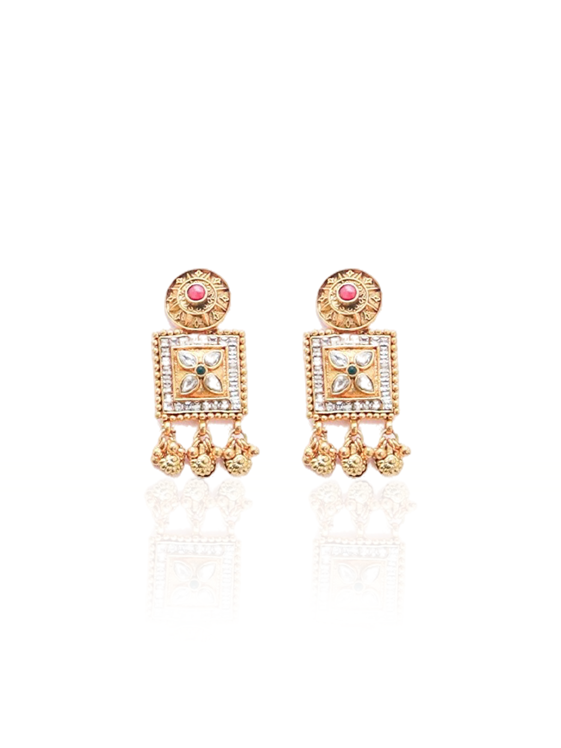 Itrani Rajwadi Heritage Rani Colour Stone Temple Necklace Set – Bridal Pearls & Brass Jewelry