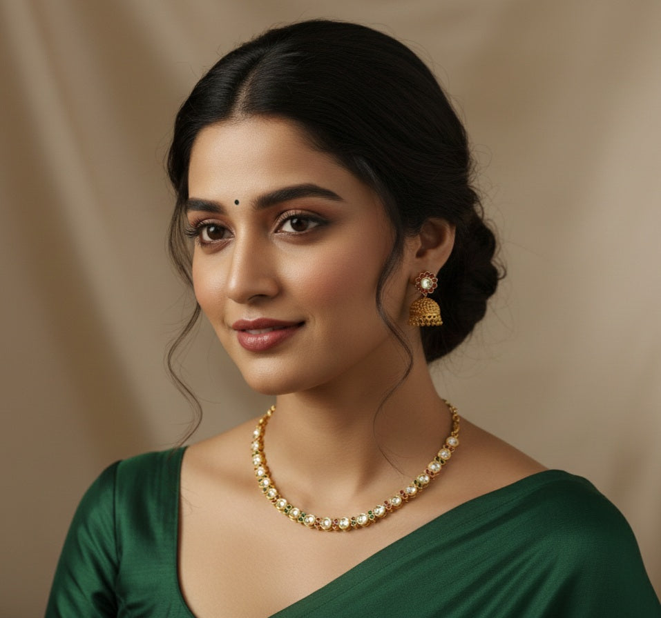 Itrani Heritage Classic Delicate Necklace Set with Jhumka Earrings – Anti Tarnish Traditional Jewellery