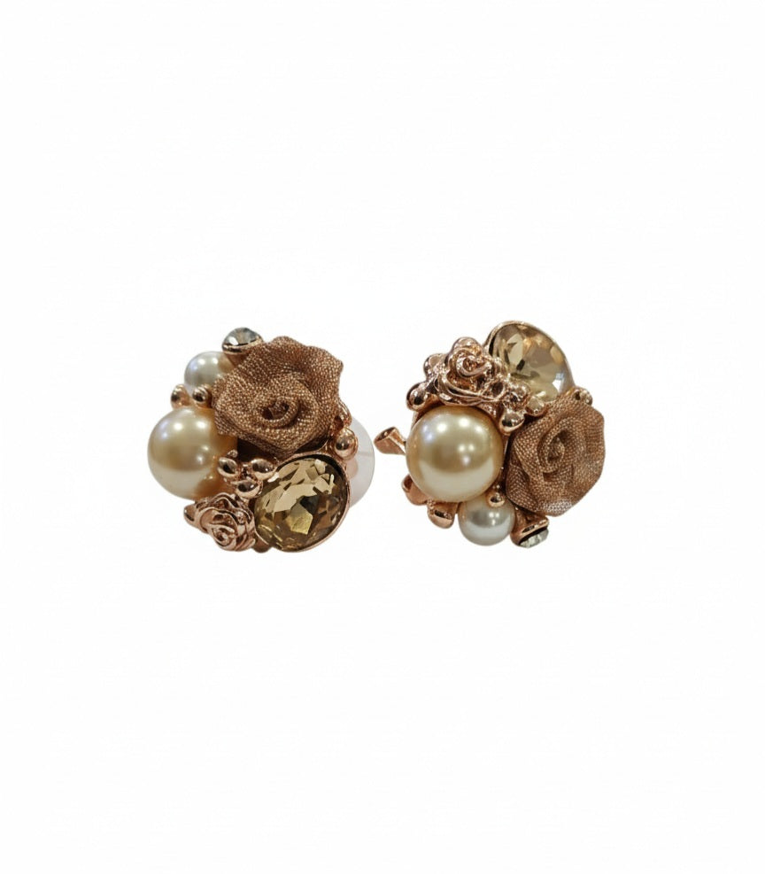 Itrani Floral Rose Gold Pearl Cluster Stud Earrings in Rose Gold Finish