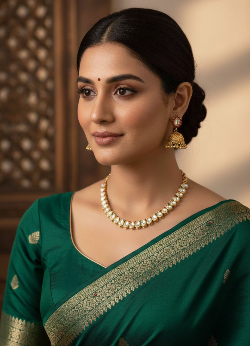 Itrani Traditional Pear Drop Delicate Necklace Set with Jhumka Earrings – Anti-Tarnish Finish