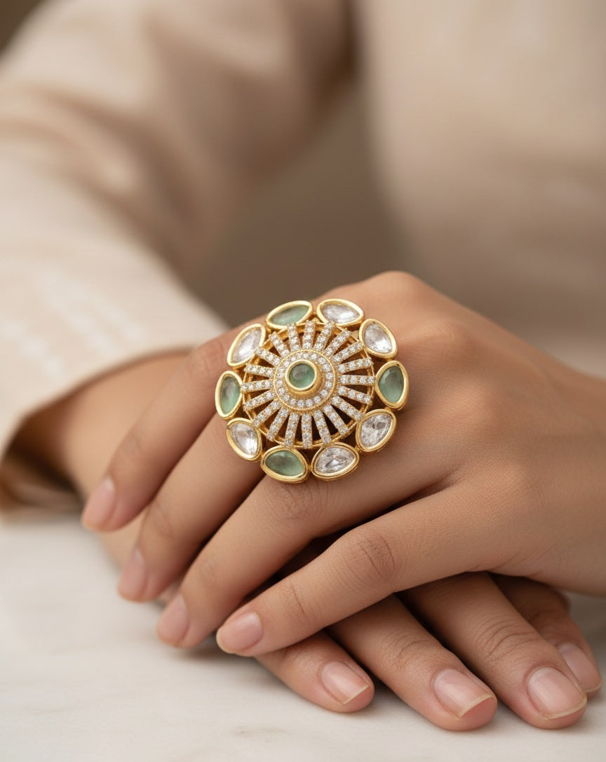 Itrani Celestial Radiance Mint Green & Pink Stone Statement Ring