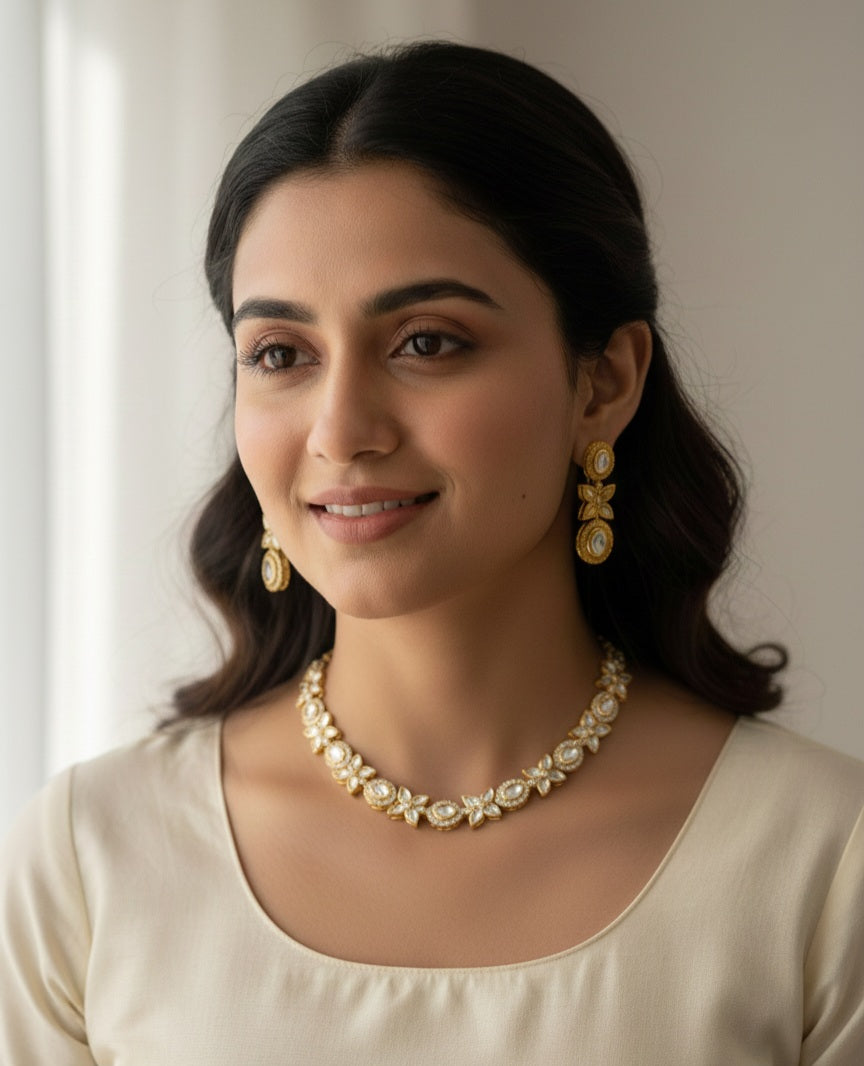 Itrani Eternal Flowerish Grace Polki and setting Stone Necklace Set