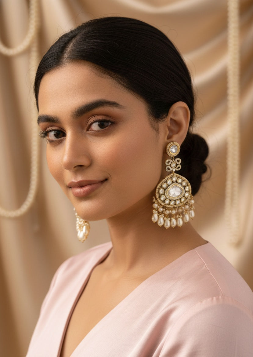 Itrani Classic Moissanite Centre Stone with Pearl Drop Earrings – Anti-Tarnish Brass