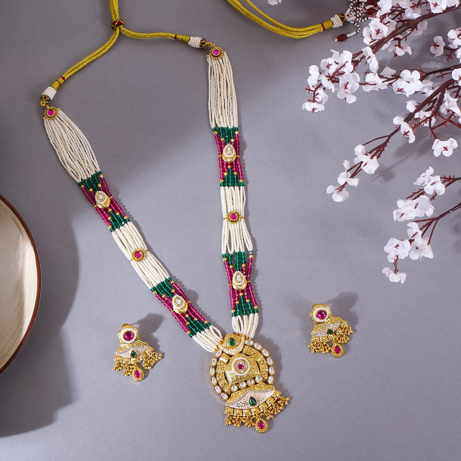 Itrani Royal Rajwadi Long Haar with Polki and Kidiya Moti