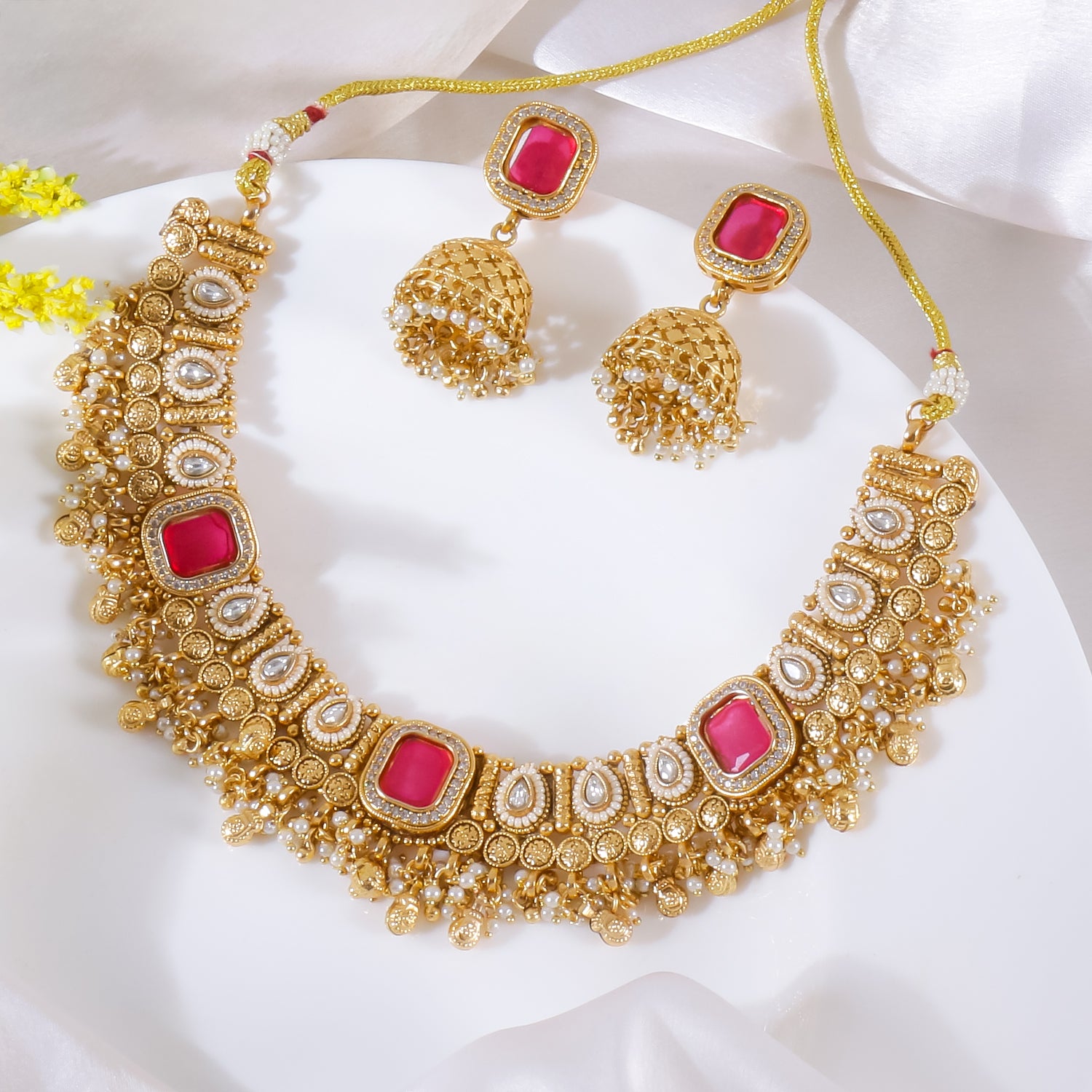 Itrani Rajwadi Polki Ruby Necklace Set