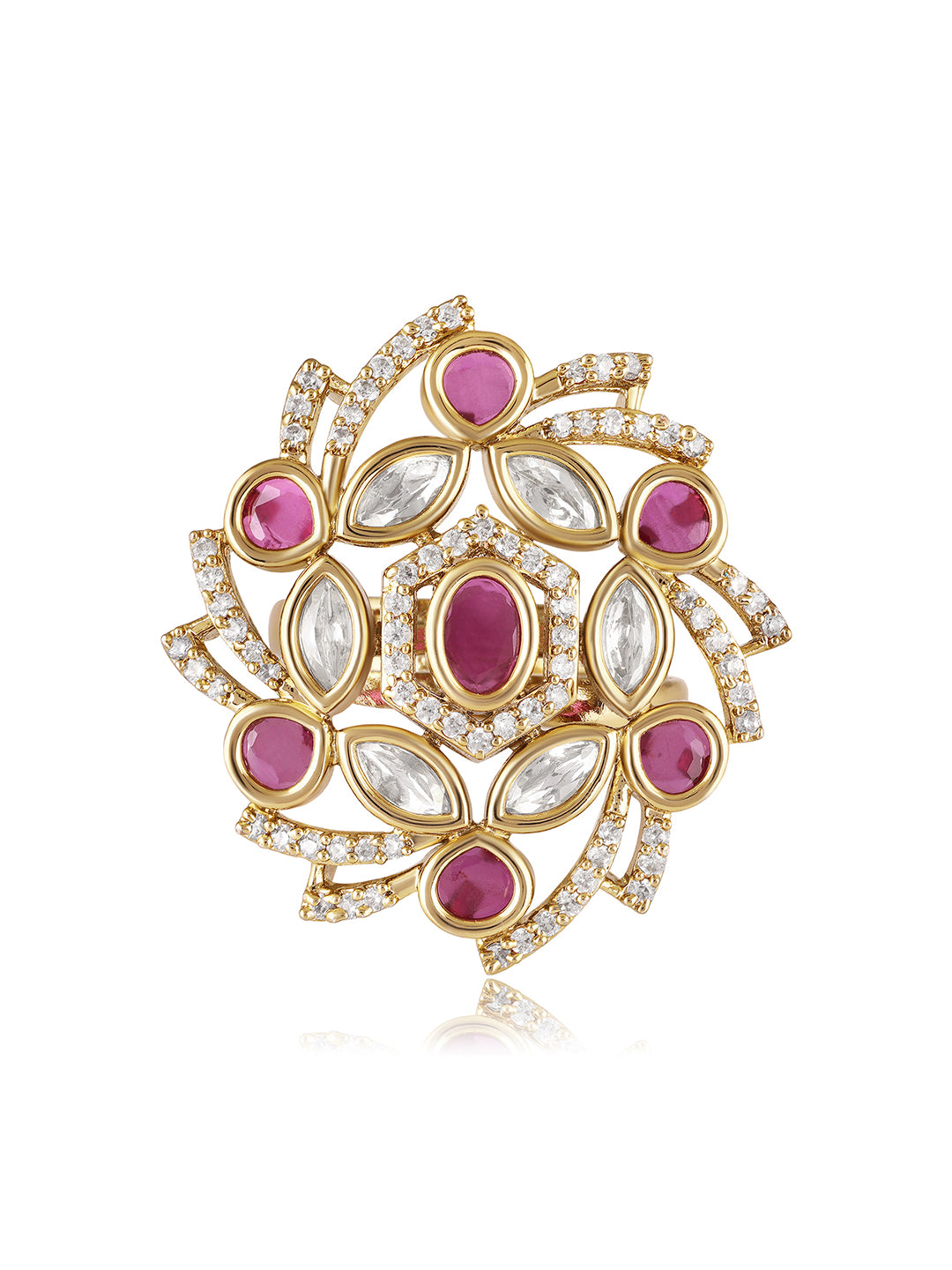 Itrani Rose Radiance Rani Pink Stone Statement Ring in Gold Finish