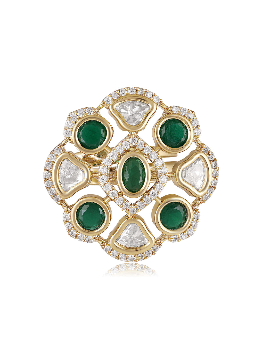 Itrani Emerald Bloom Kundan Style Green Stone Statement Ring