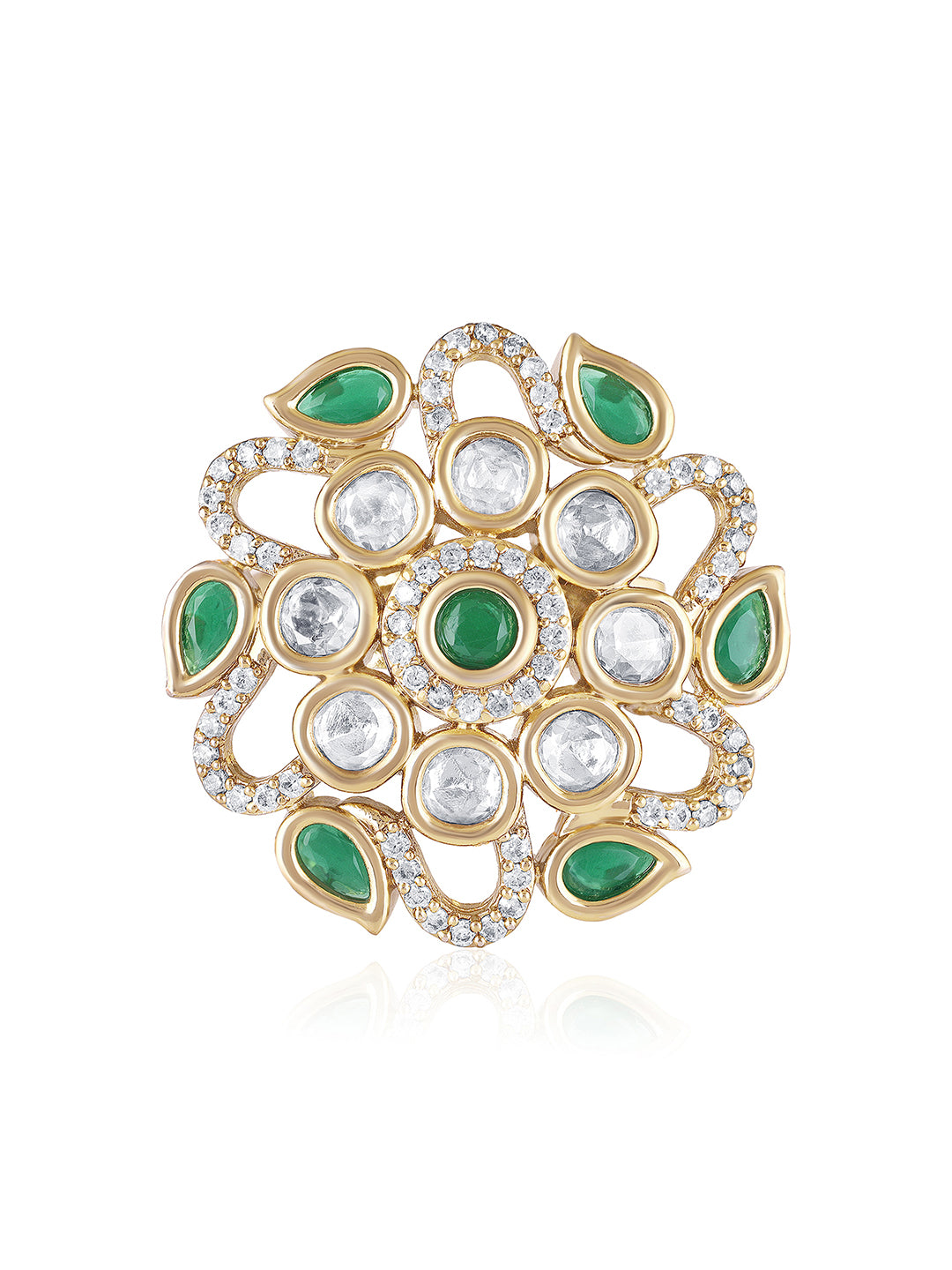 Itrani Regal Bloom Green Stone Statement Ring in Gold Finish