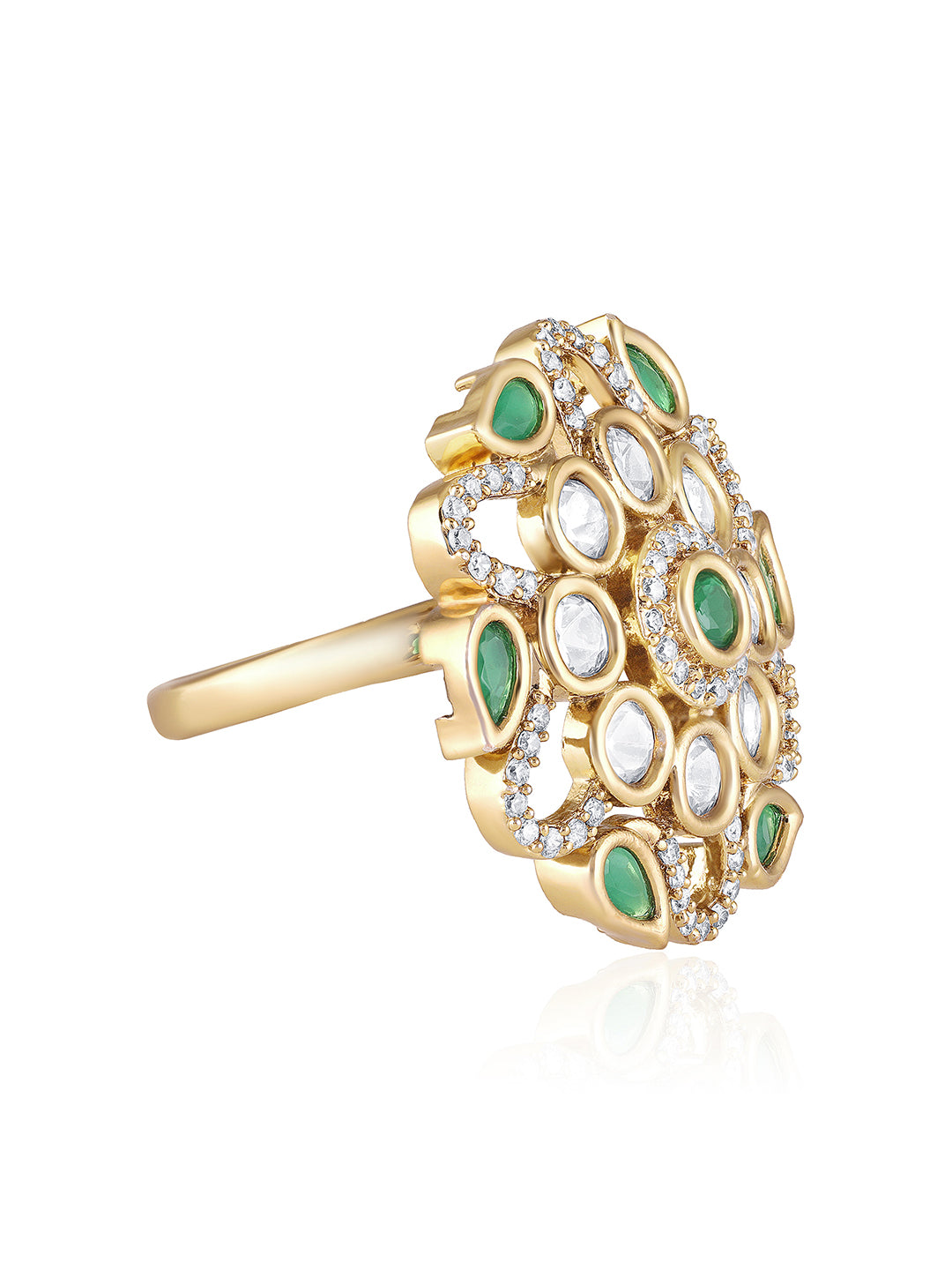 Itrani Regal Bloom Green Stone Statement Ring in Gold Finish
