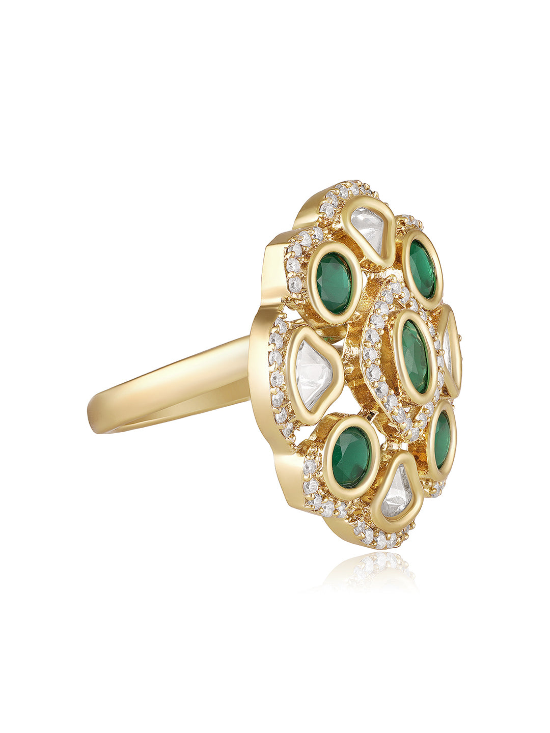 Itrani Emerald Bloom Kundan Style Green Stone Statement Ring