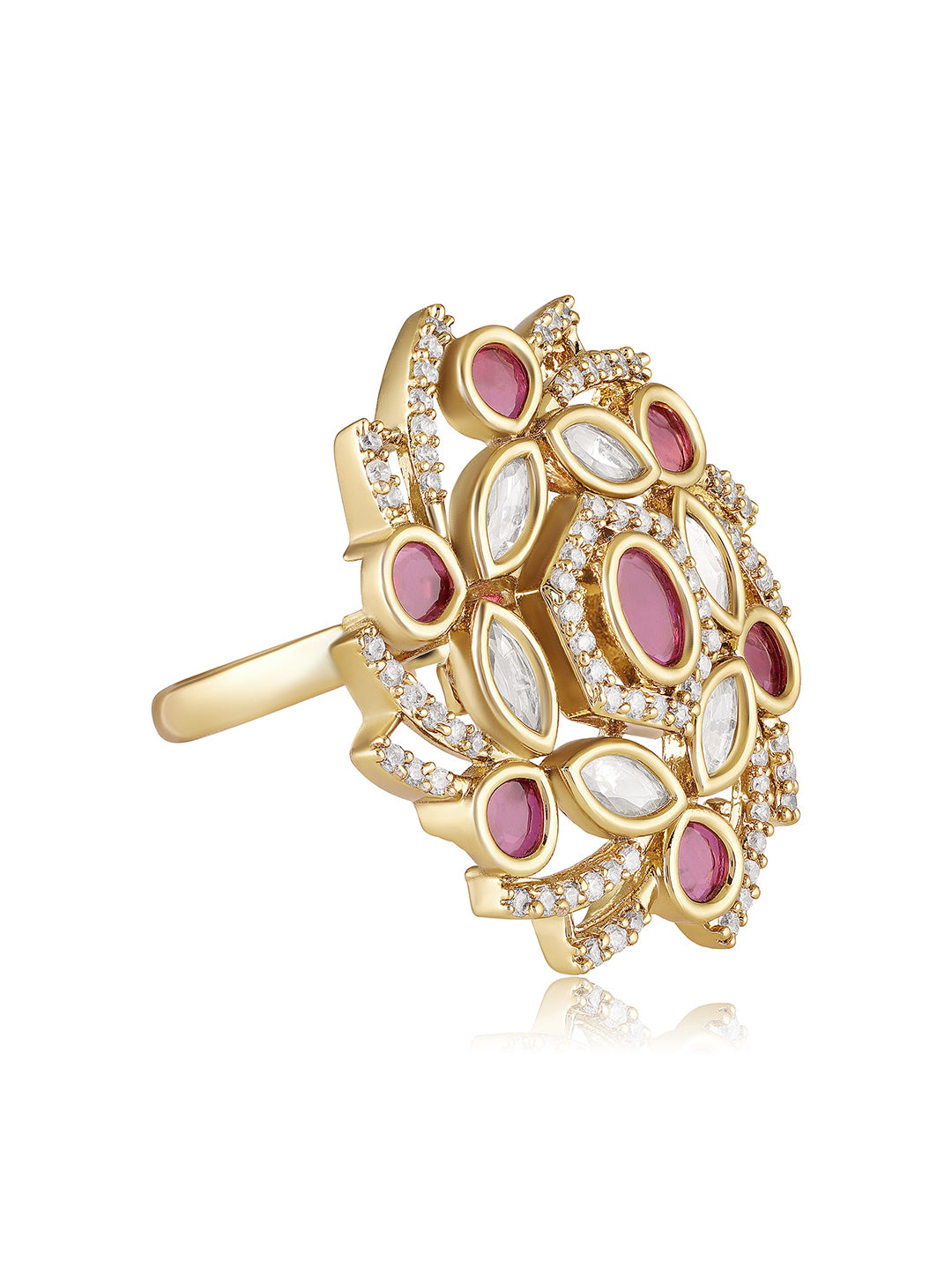 Itrani Rose Radiance Rani Pink Stone Statement Ring in Gold Finish