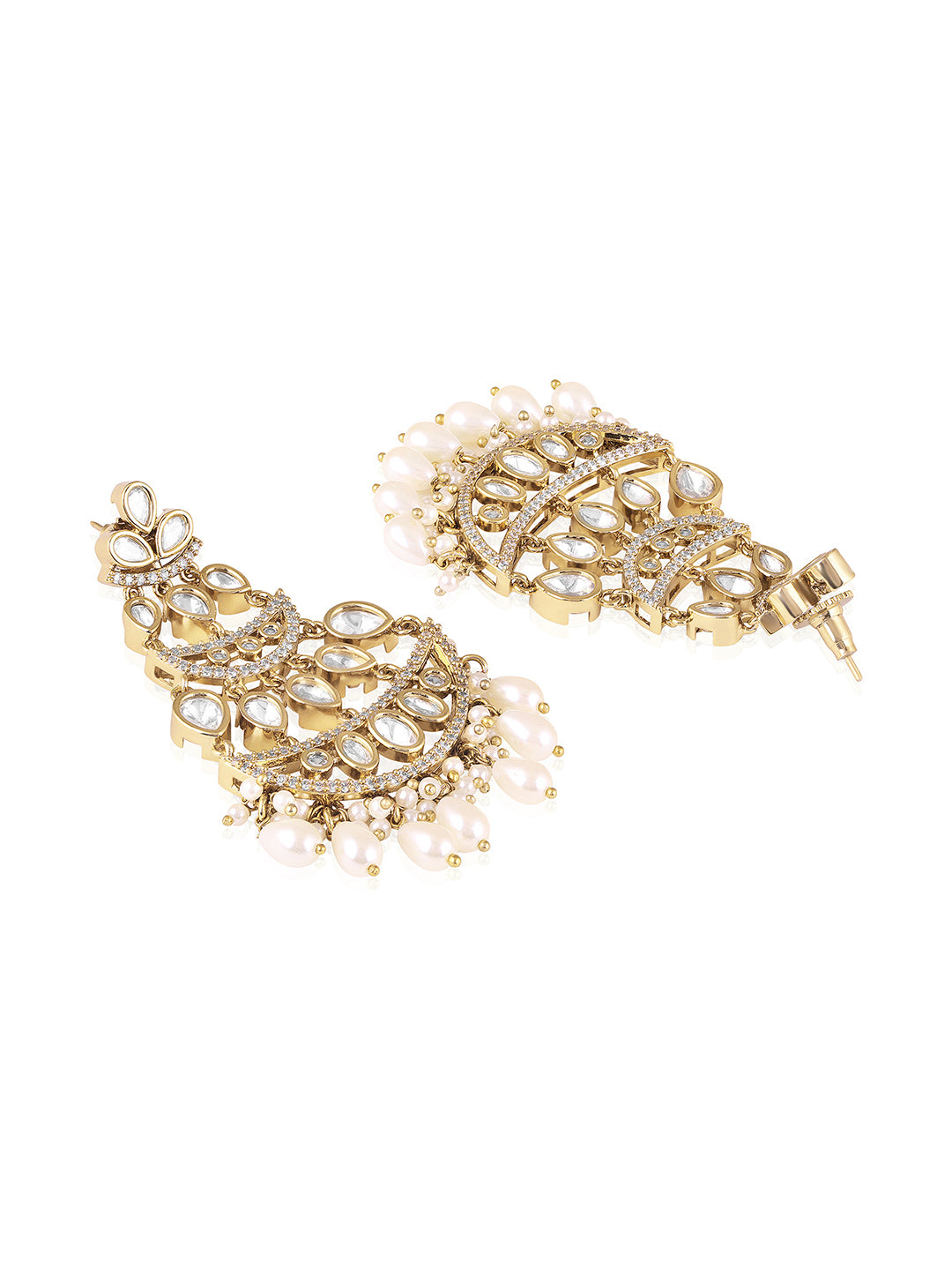 Itrani Blush Radiance Polki Stone and White Pearl Drop Earrings