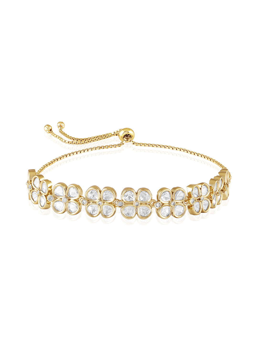 Itrani Floral Charm Adjustable Clear Polki Stone Bracelet