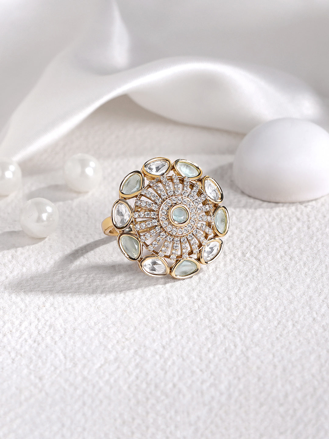 Itrani Celestial Radiance Mint Green & Pink Stone Statement Ring