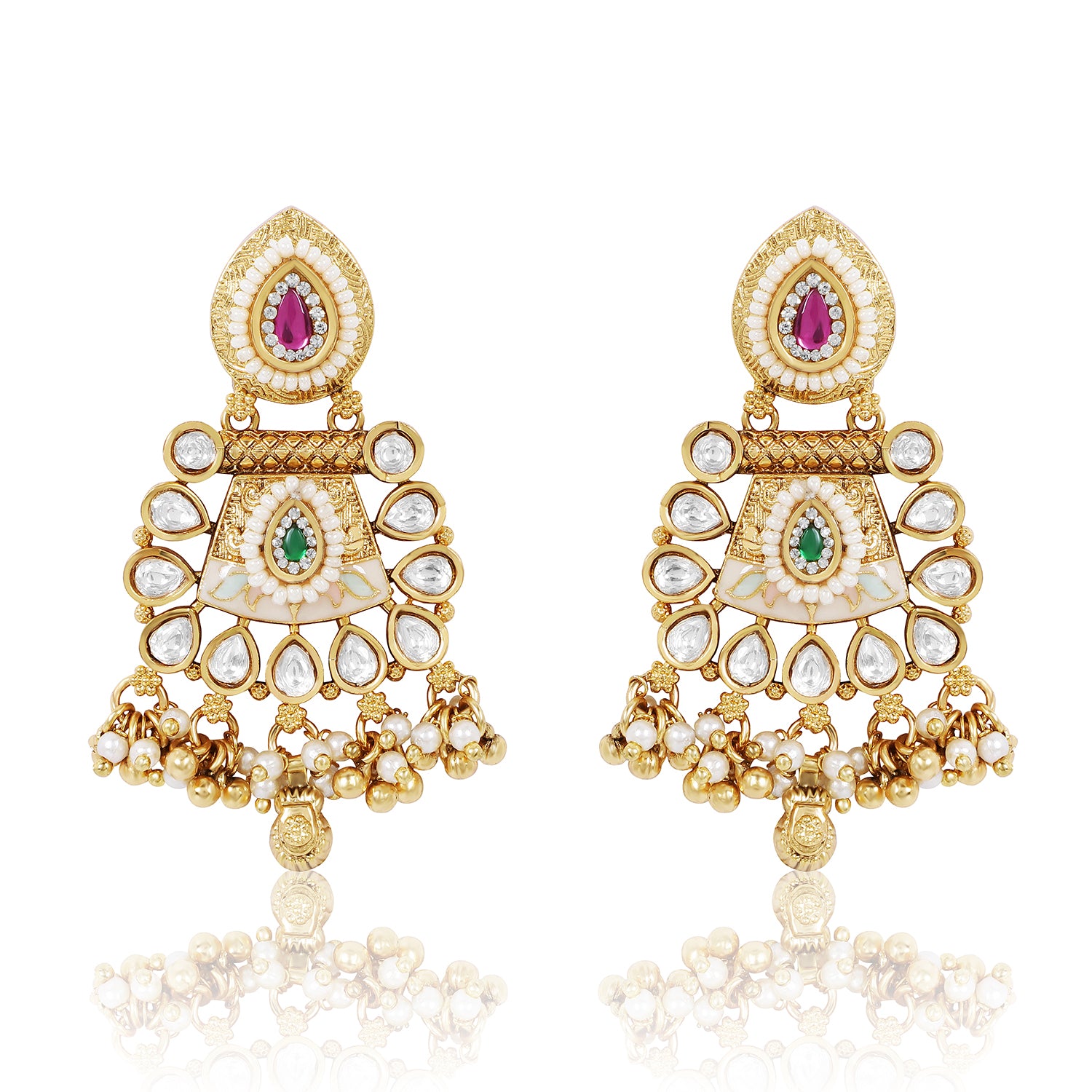 Itrani Rajwadi Gold-Finish Polki Necklace with Emerald Ruby Stones