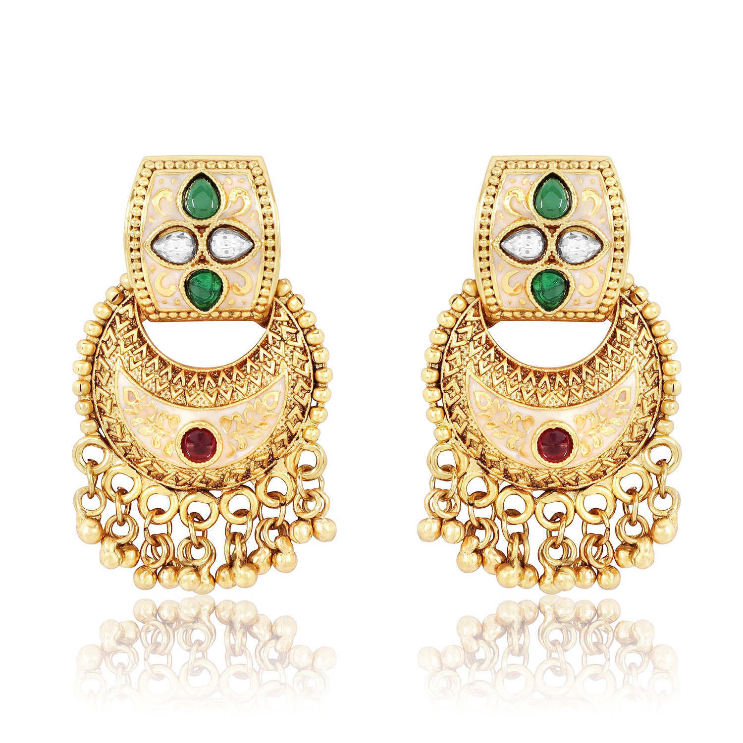 Itrani Rajwadi Half Moon Polki Necklace with Emerald & Ruby Stones