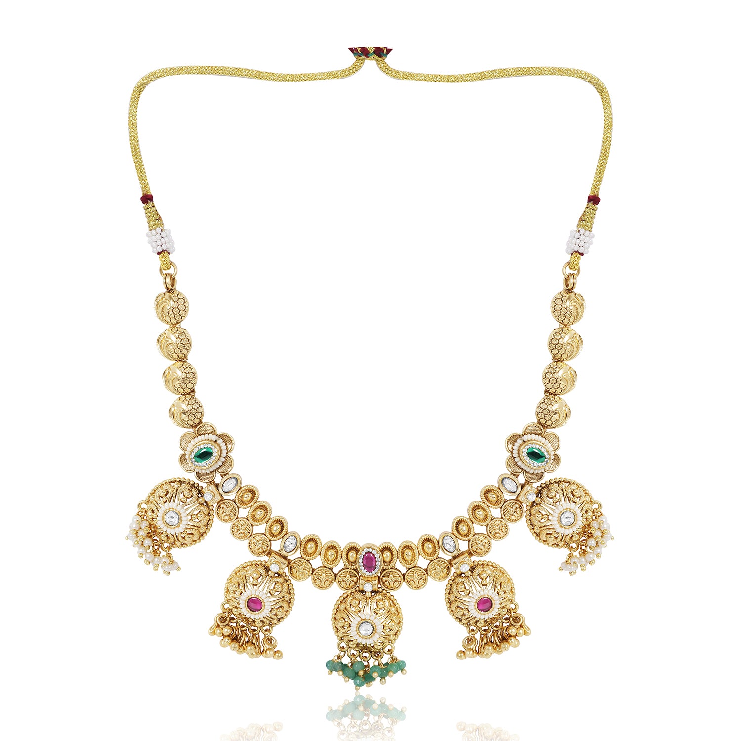 Itrani Rajwadi Regal Necklace Set with Ruby and Emerald Accents