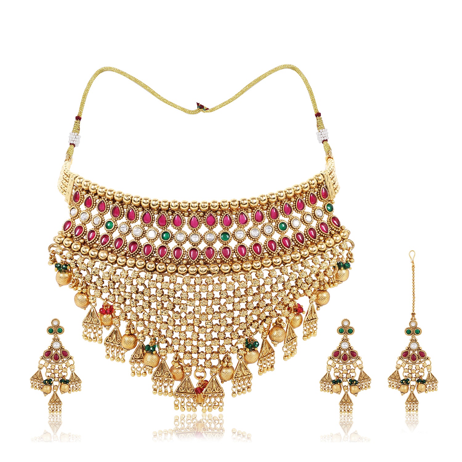 Itrani Rajwadi Net Design Gold Choker Set