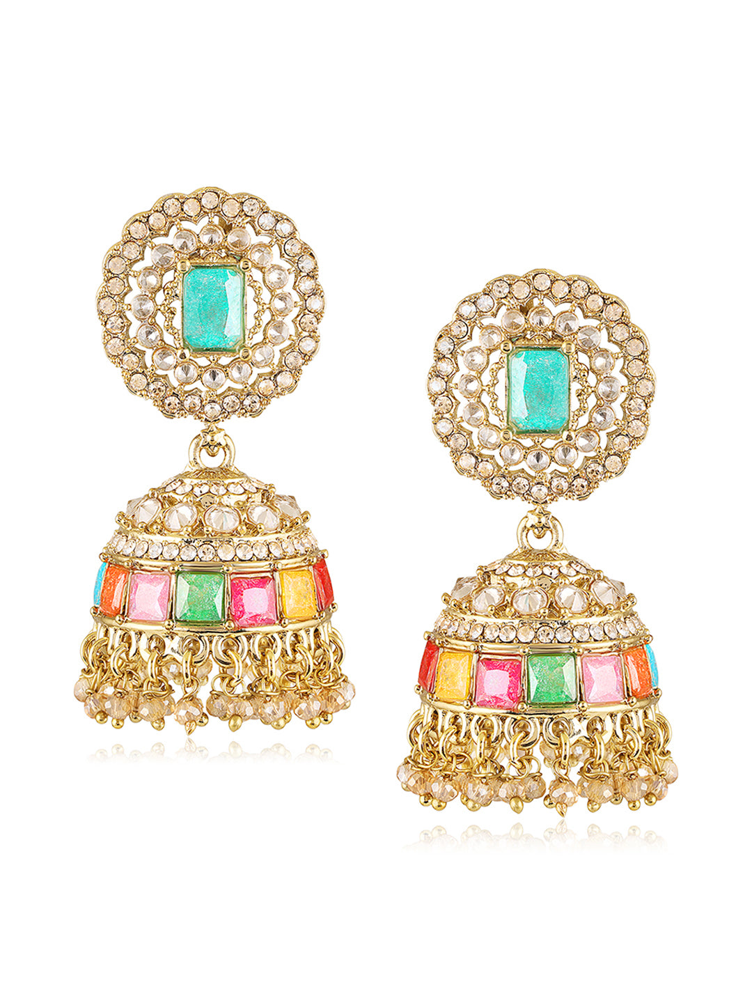 Itrani Royal Multicolor Reverse AD Stone Bridal Necklace Set – Antique Finish with Jhumka Earrings & Maang Tikka