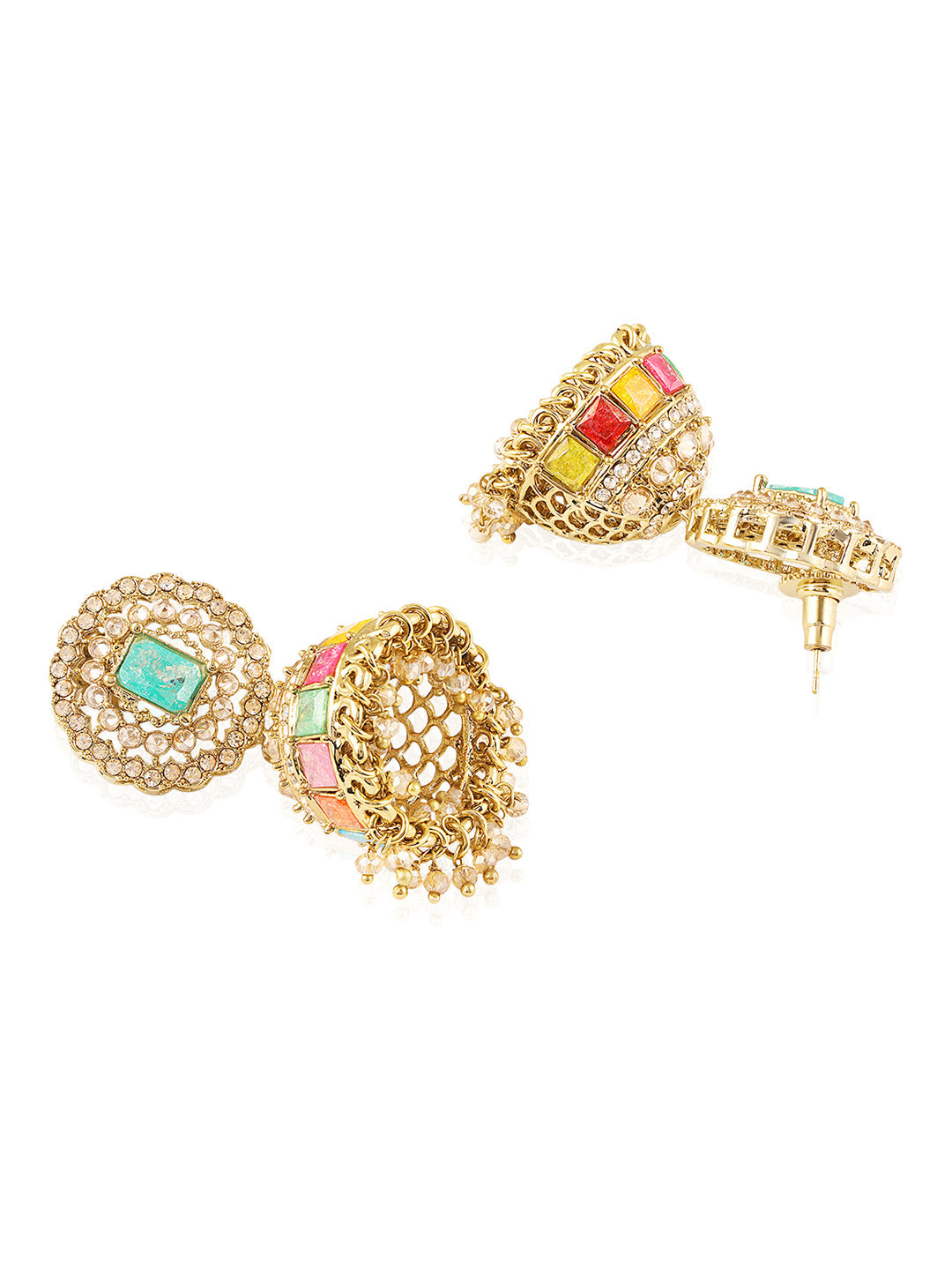 Itrani Royal Multicolor Reverse AD Stone Bridal Necklace Set – Antique Finish with Jhumka Earrings & Maang Tikka