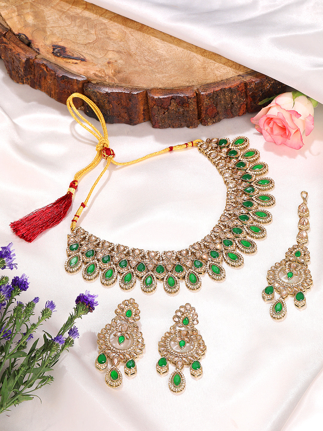 Itrani Emerald Empress Reverse AD Stone Bridal Necklace Set