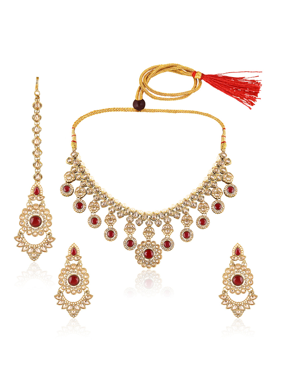 Itrani Royal Ruby Reverse AD Stone Necklace Set with Earrings & Maang Tikka – Bridal & Festive Jewellery
