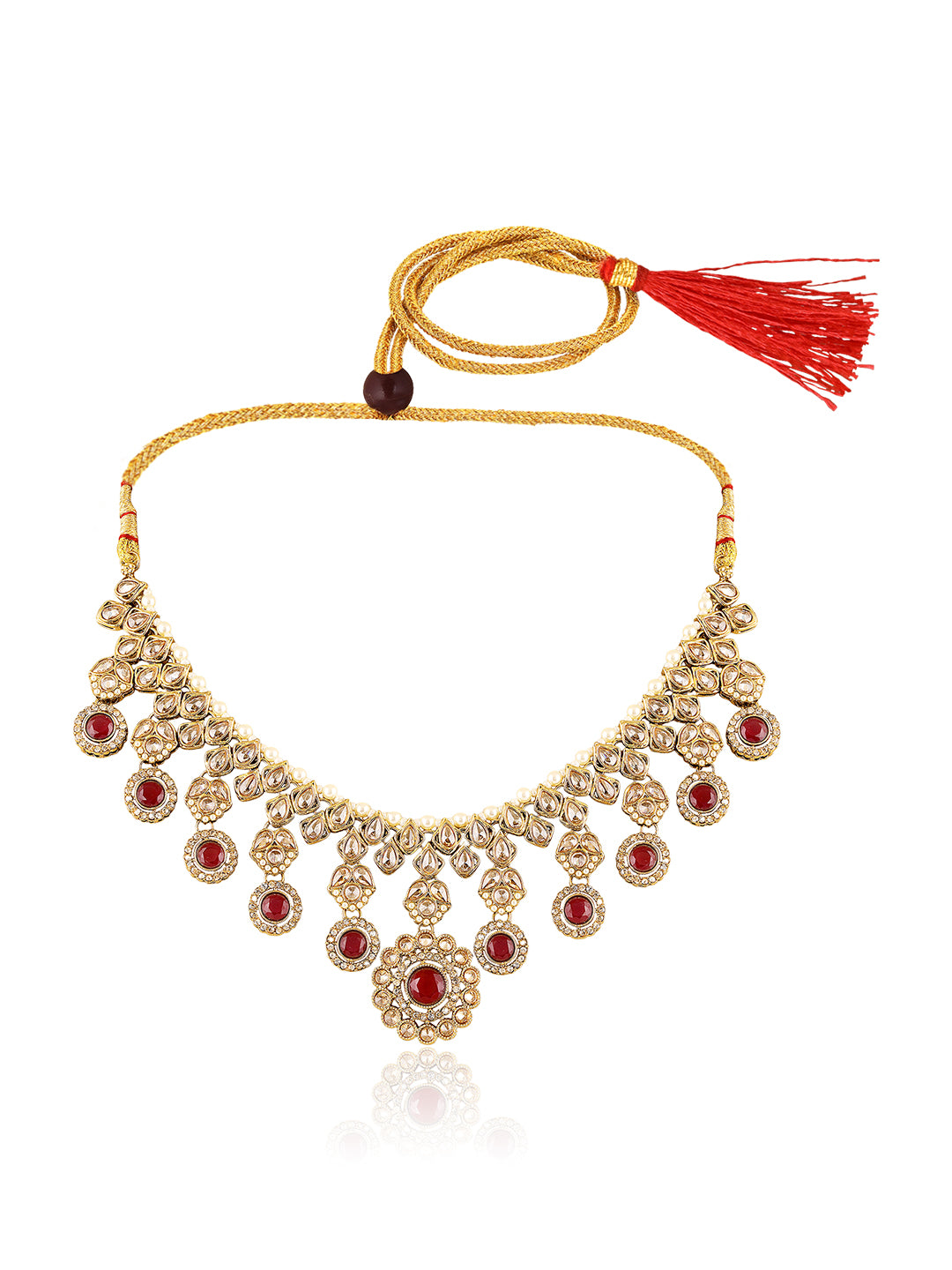 Itrani Royal Ruby Reverse AD Stone Necklace Set with Earrings & Maang Tikka – Bridal & Festive Jewellery
