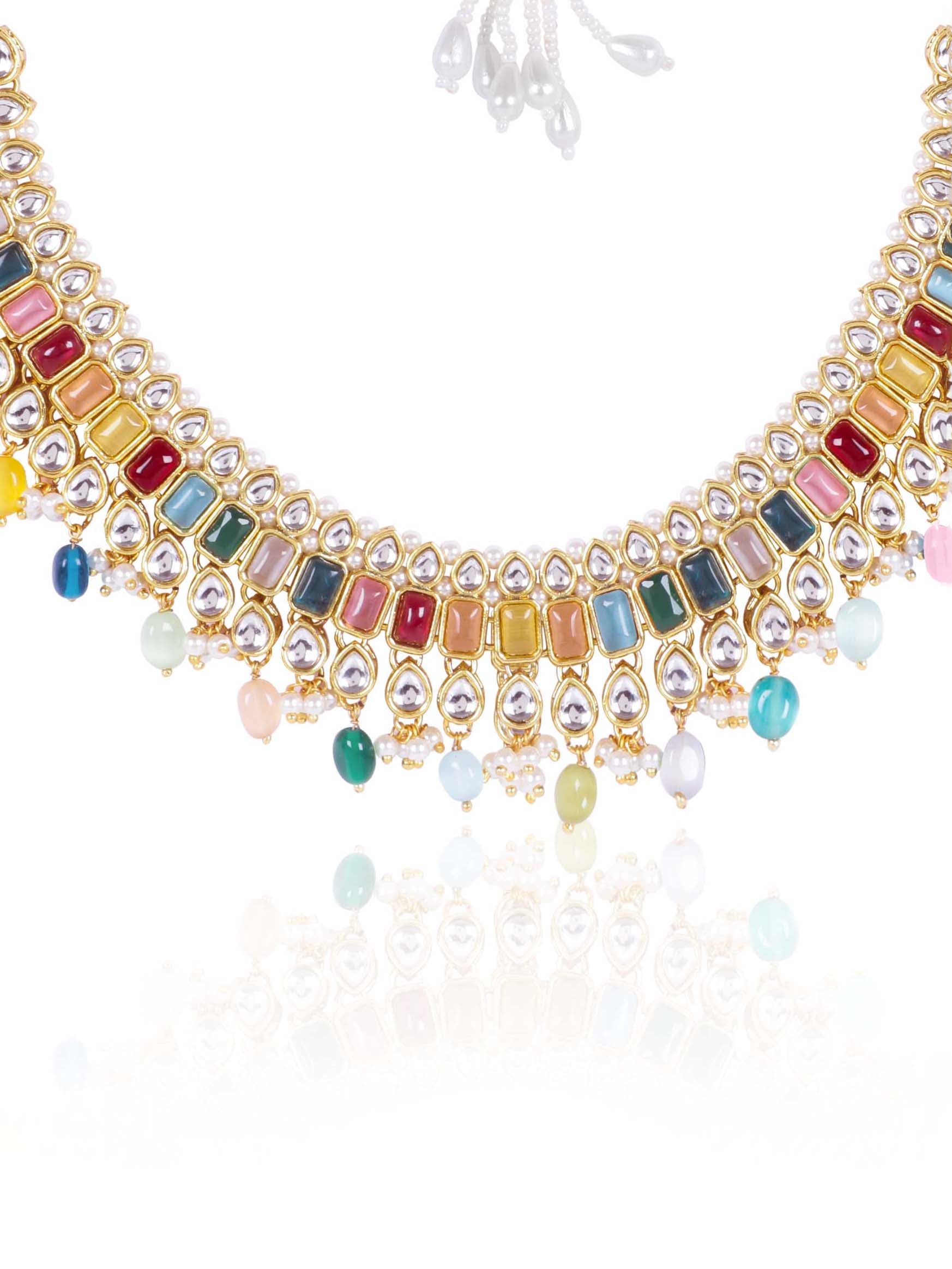 Itrani Royal Polki Multicolor Kundan Necklace Set – Brass with Anti-Tarnish Finish Clearance