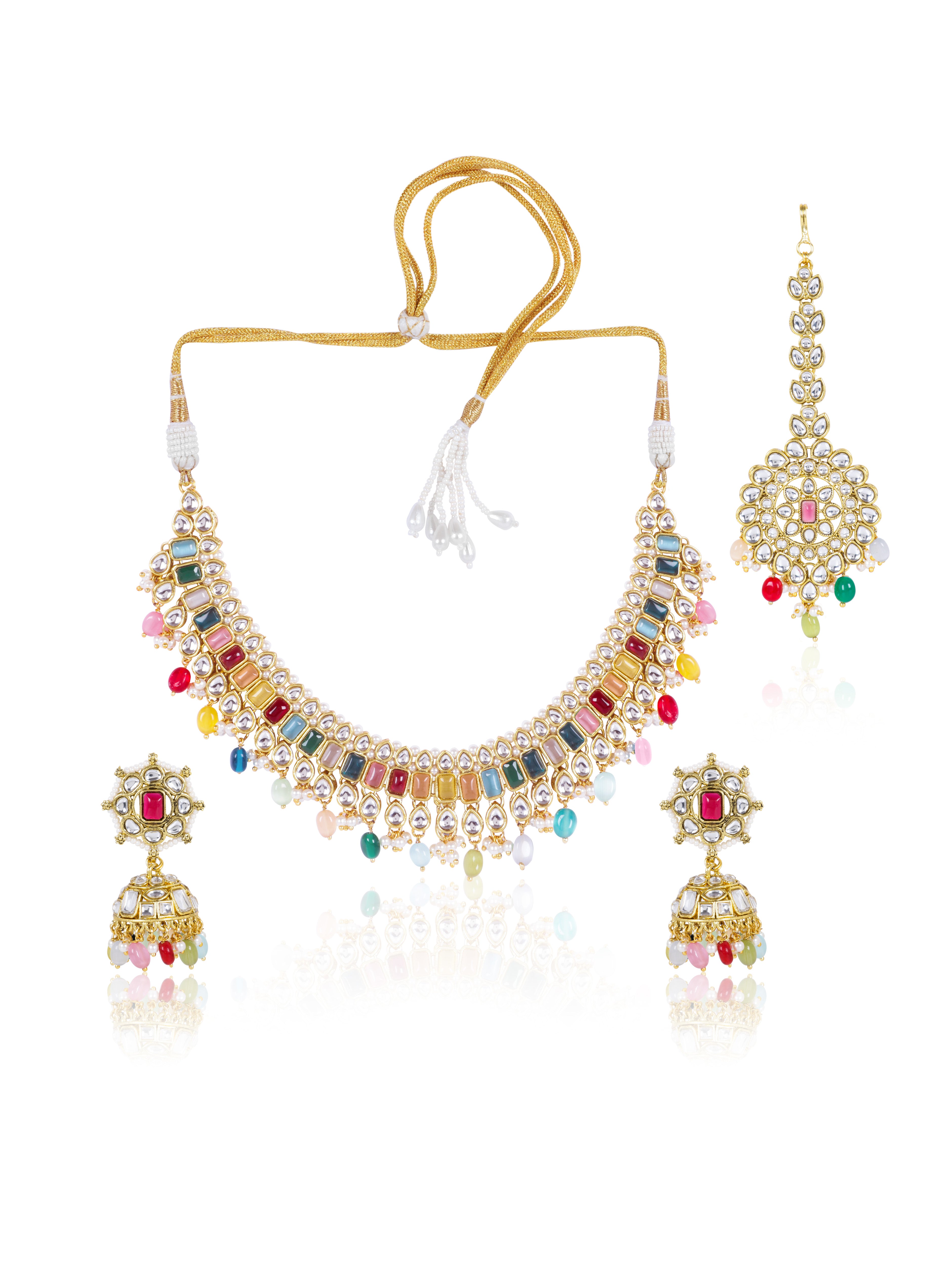 Itrani Royal Polki Multicolor Kundan Necklace Set – Brass with Anti-Tarnish Finish Clearance