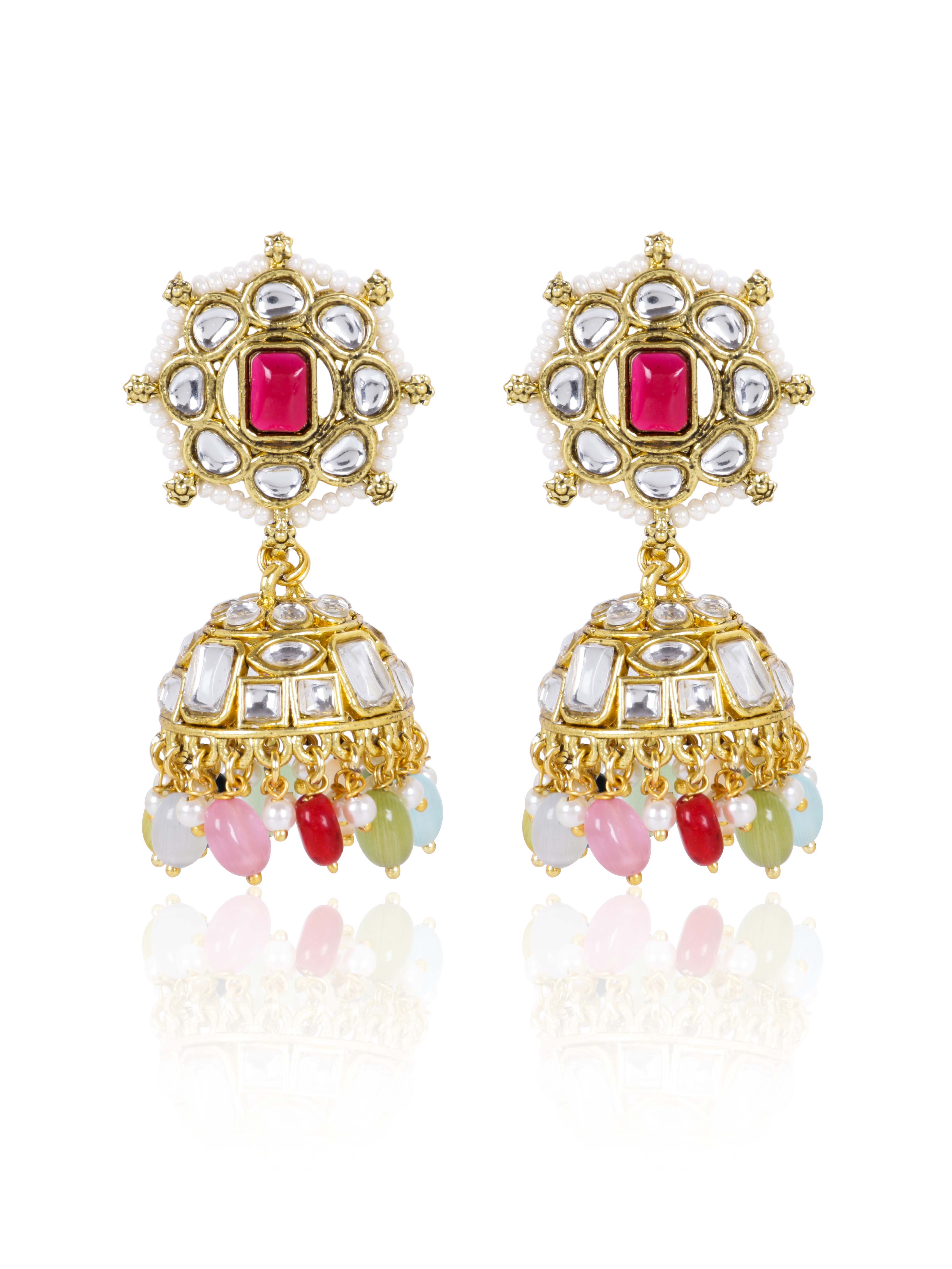 Itrani Royal Polki Multicolor Kundan Necklace Set – Brass with Anti-Tarnish Finish
