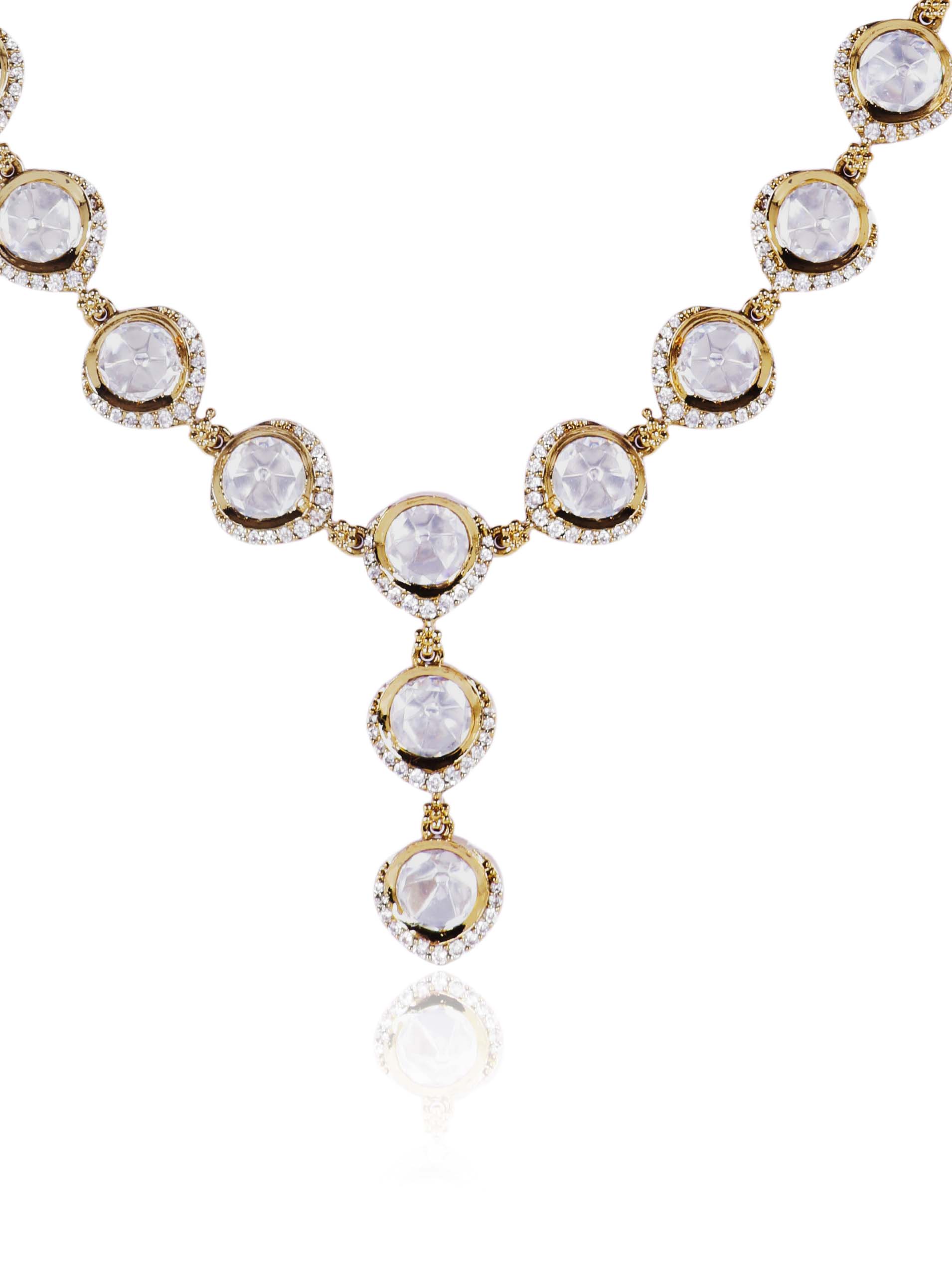 Itrani Sparkle Charm Kundan Necklace Set – Brass Finish with Anti-Tarnish Polish