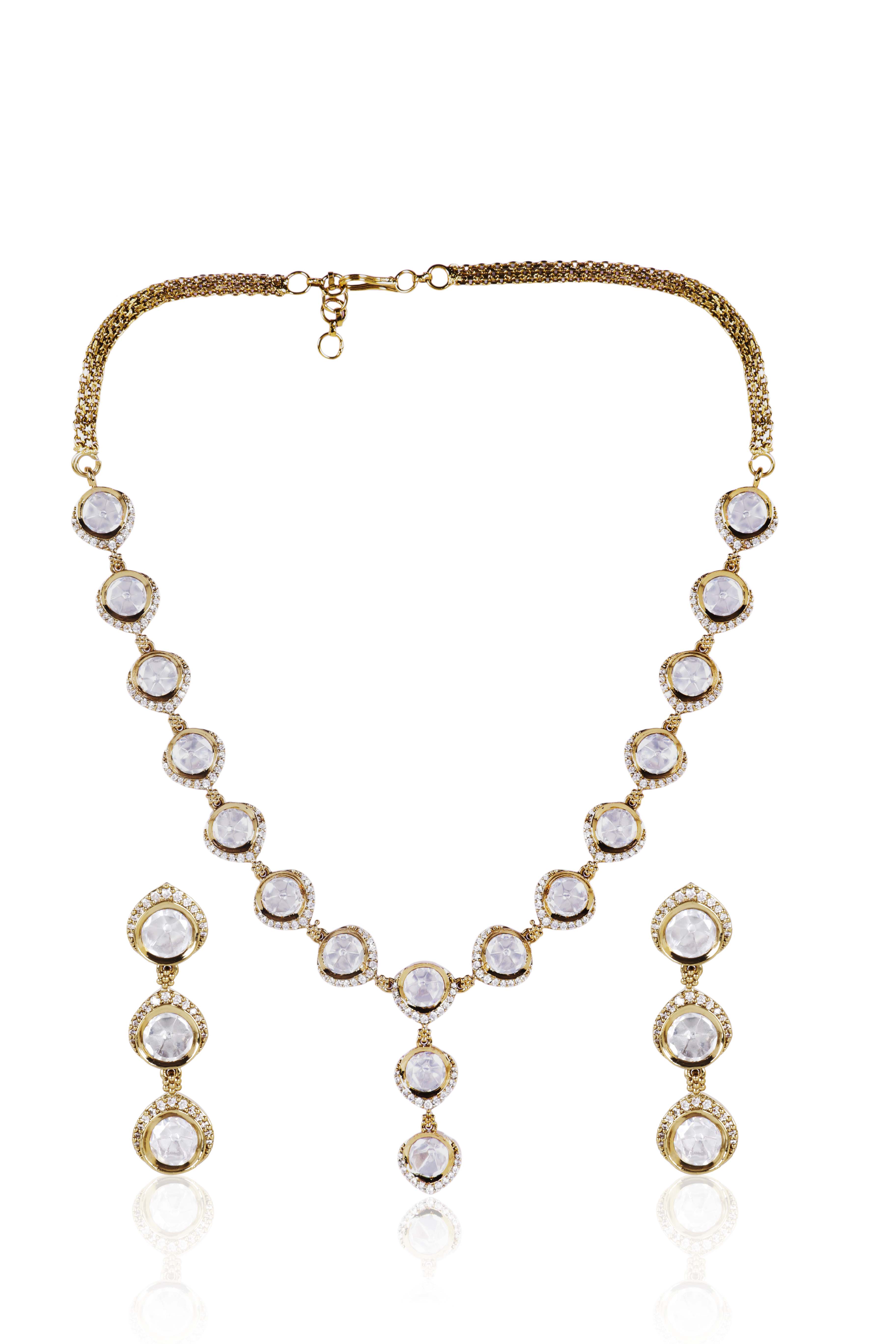 Itrani Sparkle Charm Kundan Necklace Set – Brass Finish with Anti-Tarnish Polish