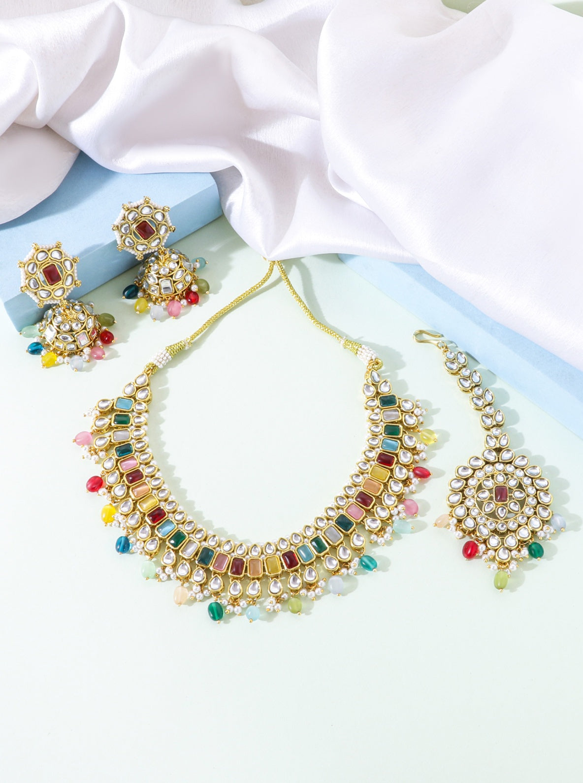 Itrani Royal Polki Multicolor Kundan Necklace Set – Brass with Anti-Tarnish Finish Clearance