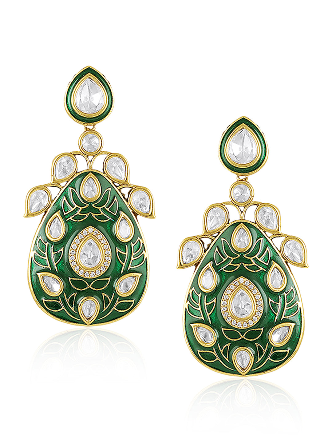 Itrani Emerald Meenakari With Moissanite Teardrop Rajasthani Style Necklace Set – Premium Brass, Anti-Tarnish, Wedding Jewellery